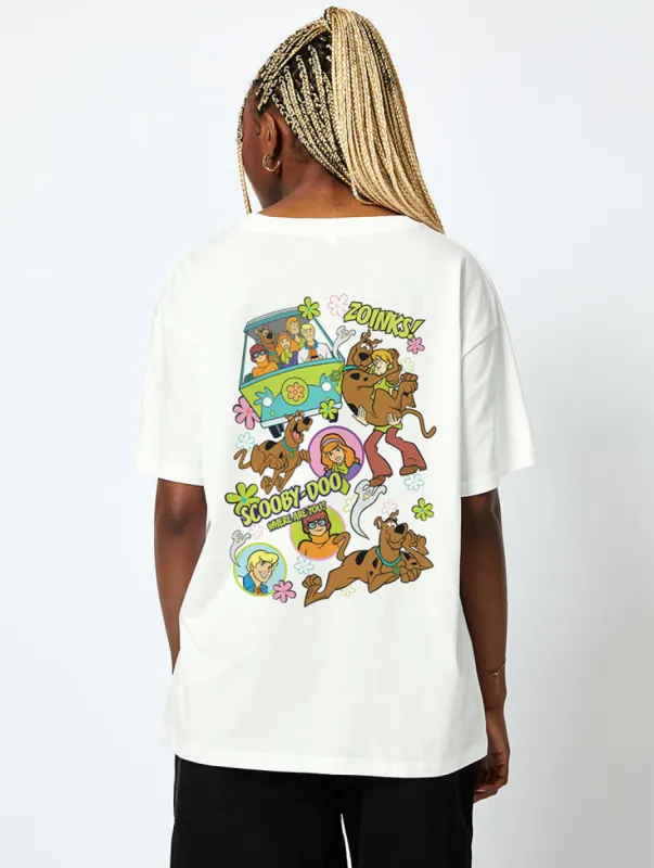 Scooby Doo x Skinnydip Sticker T-Shirt in Ecru sold by Skinnydip London