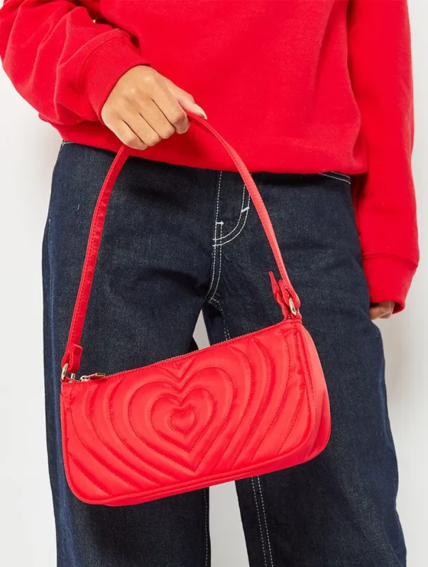 Amber Red Heart Quilt Shoulder Bag made by Skinnydip London