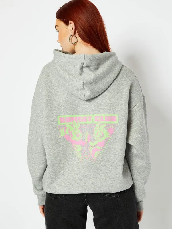 Disney Sunset Club Minnie & Daisy Oversized Sweatshirt In Grey Marl sold by Skinnydip London