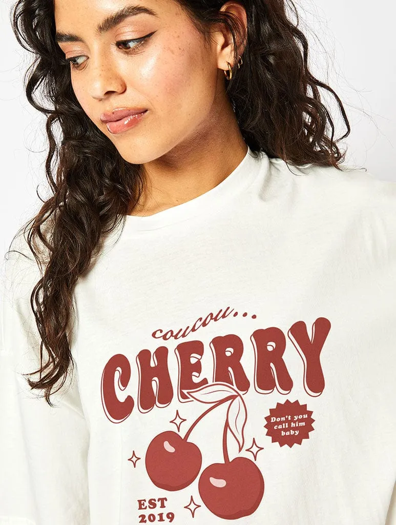Cherry T-Shirt In Ecru sold by Skinnydip London