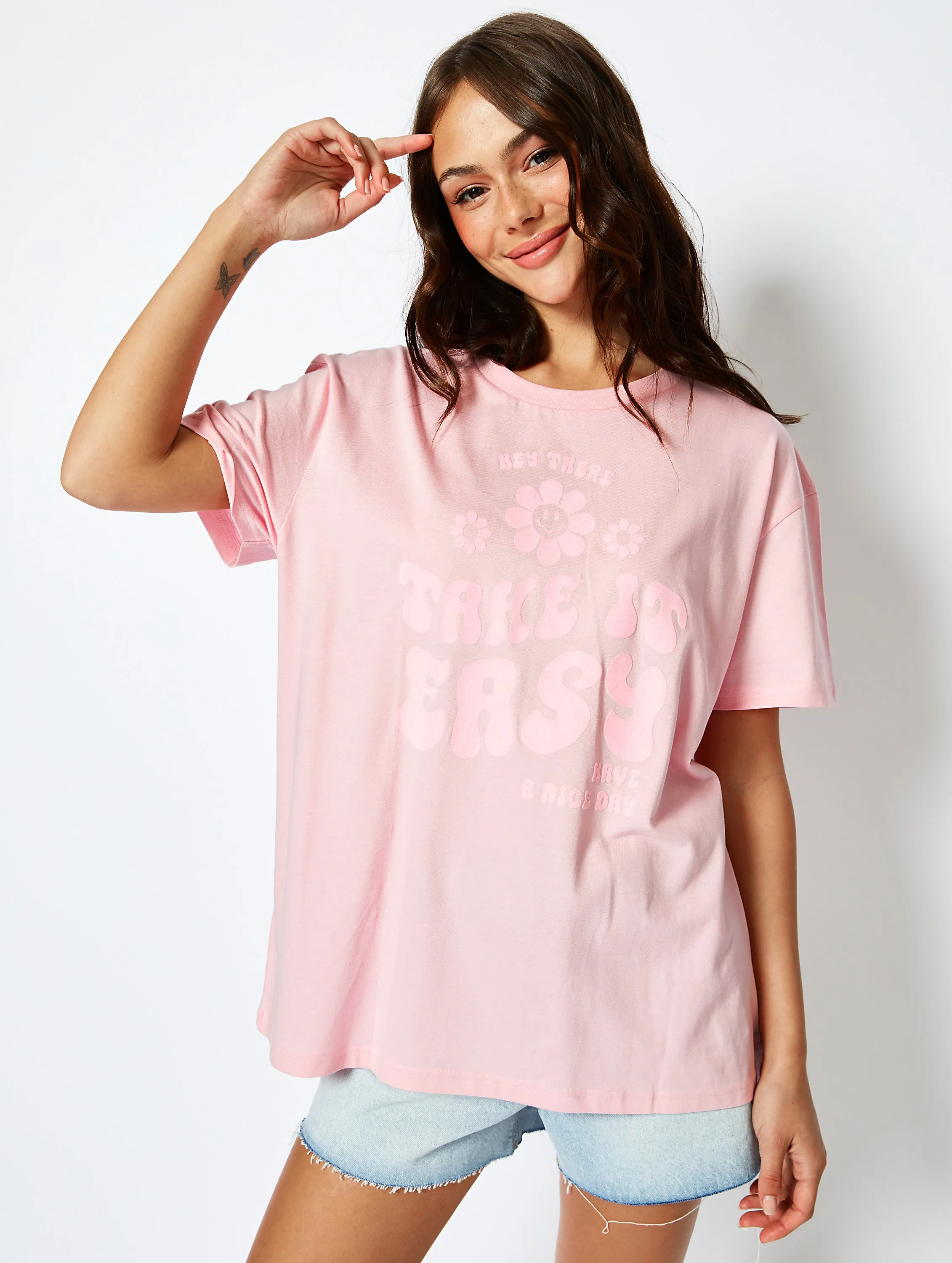 Take it Easy Oversized Pink T-Shirt sold by Skinnydip London product image thumbnail 4