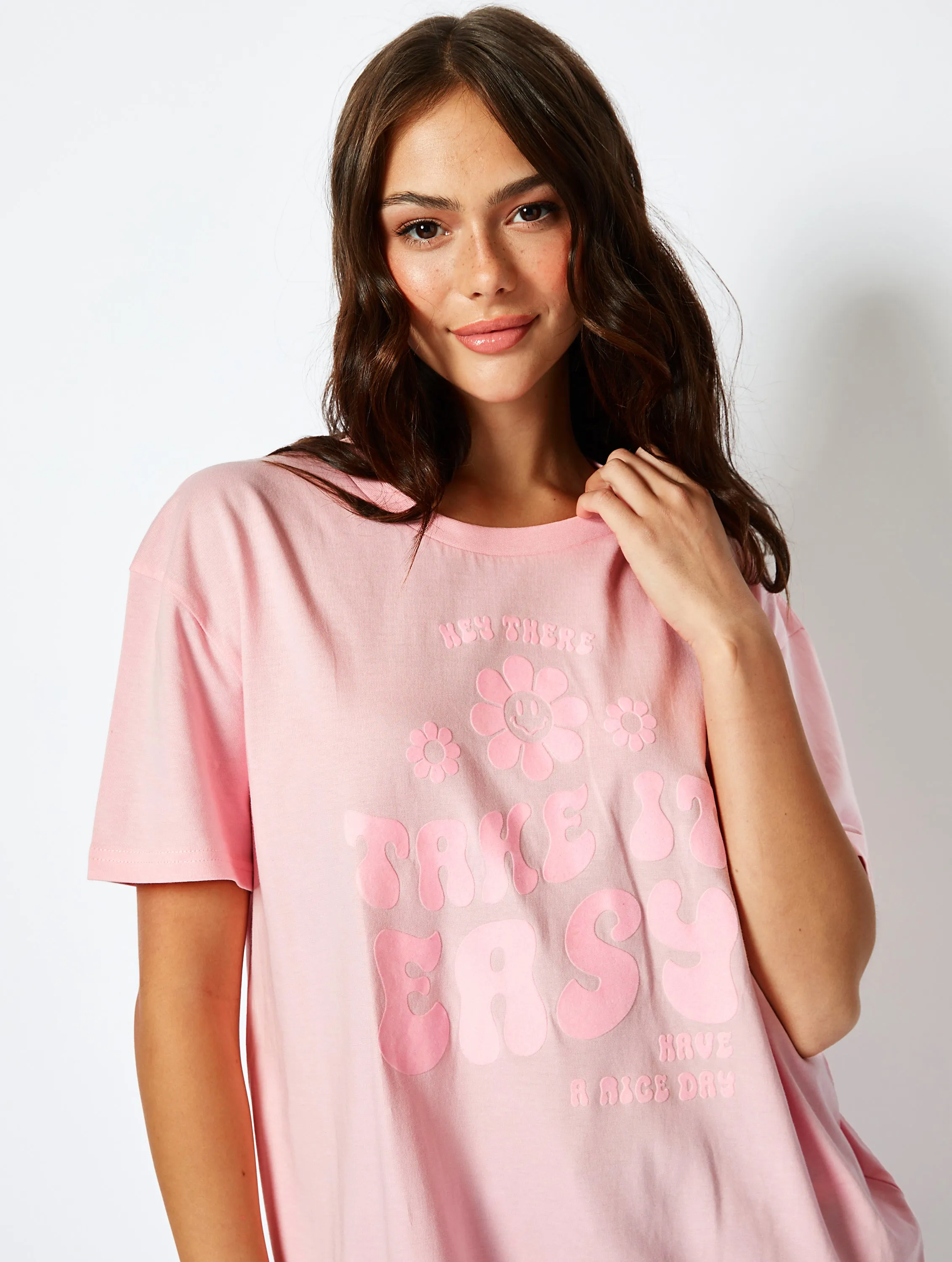 Take it Easy Oversized Pink T-Shirt sold by Skinnydip London product image thumbnail 3