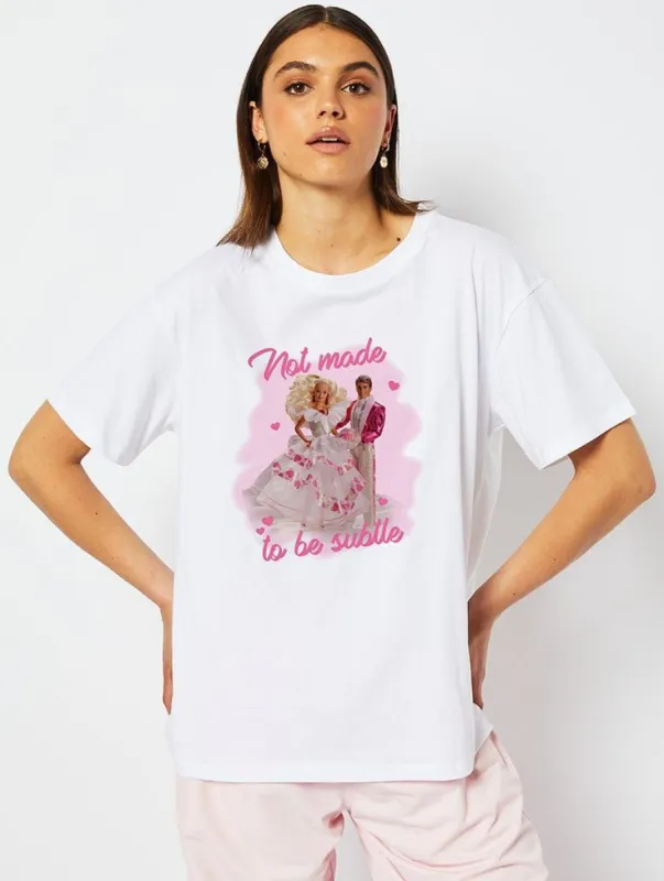Barbie x Skinnydip Not Made to be Subtle White T-Shirt sold by Skinnydip London