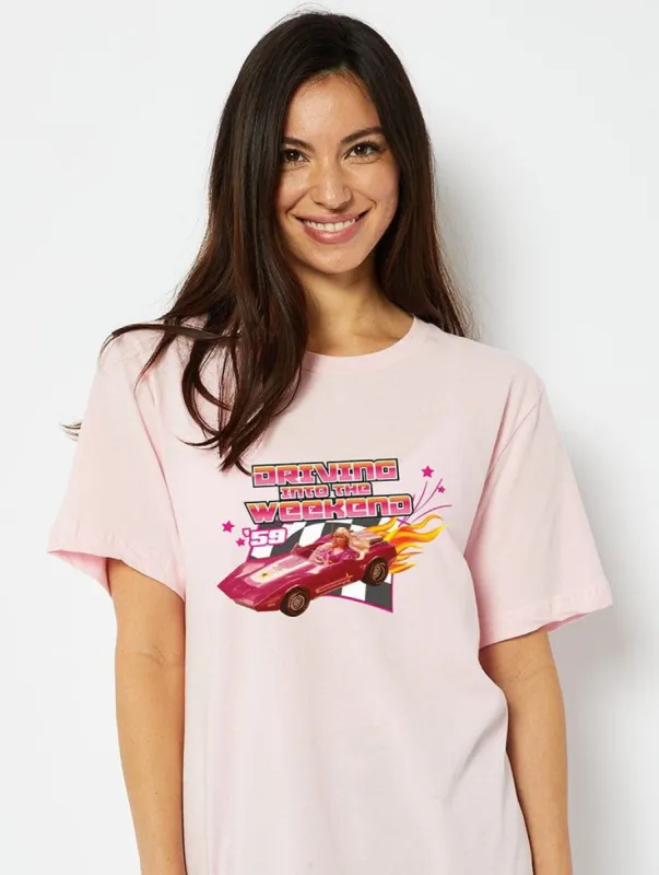 Barbie x Skinnydip Driving Into The Weekend T-Shirt sold by Skinnydip London