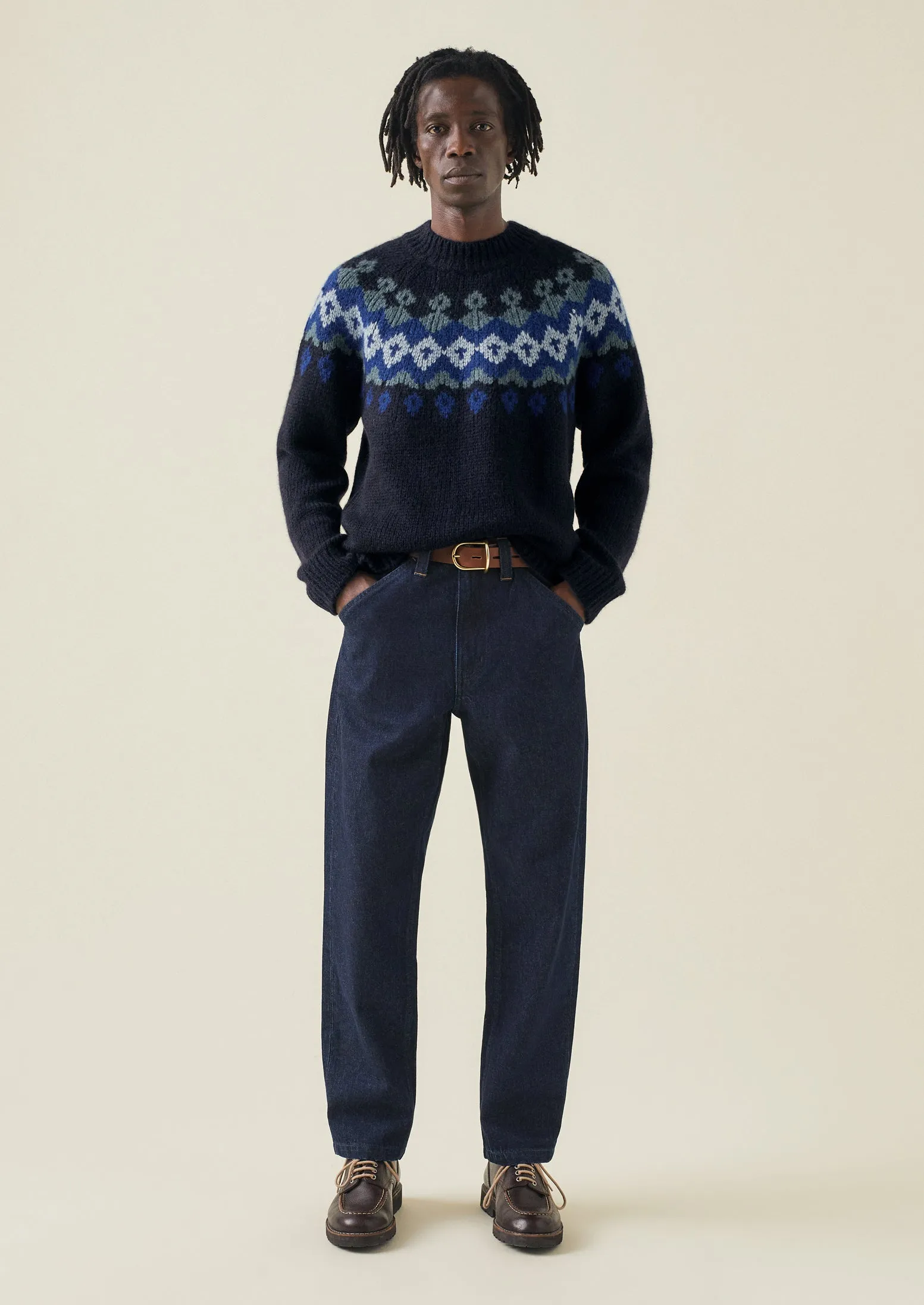 Graphic Fair Isle Yoke Sweater | Navy sold by TOAST product image thumbnail 3