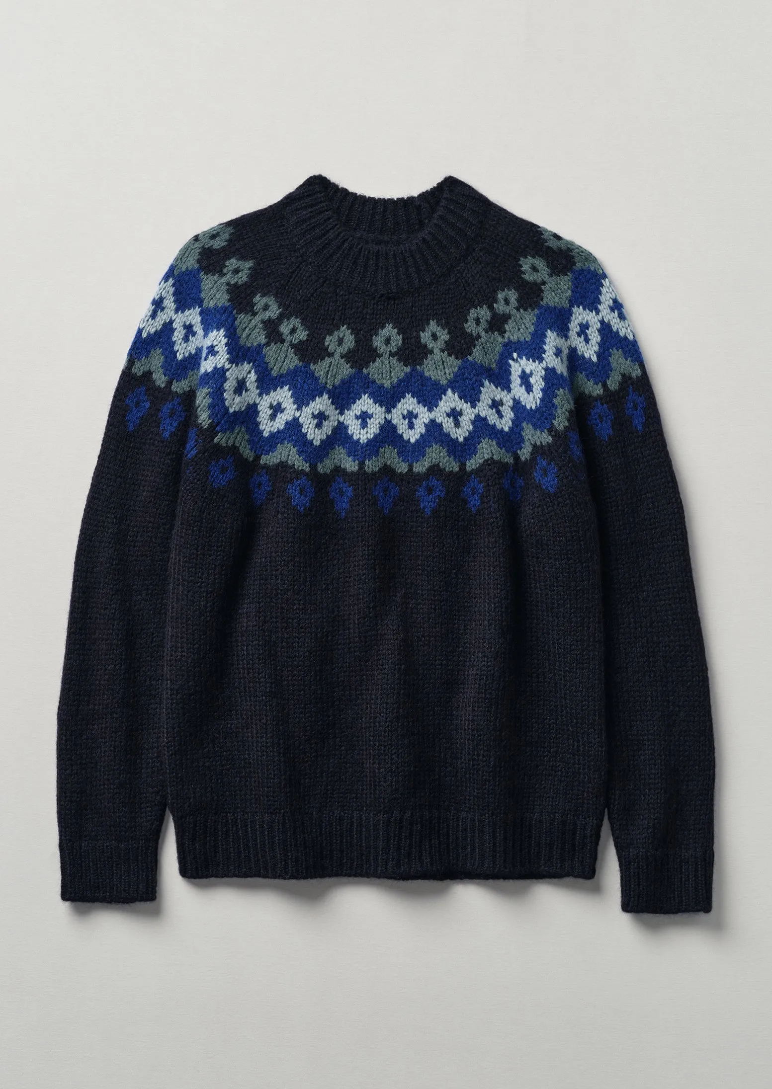 Graphic Fair Isle Yoke Sweater | Navy sold by TOAST