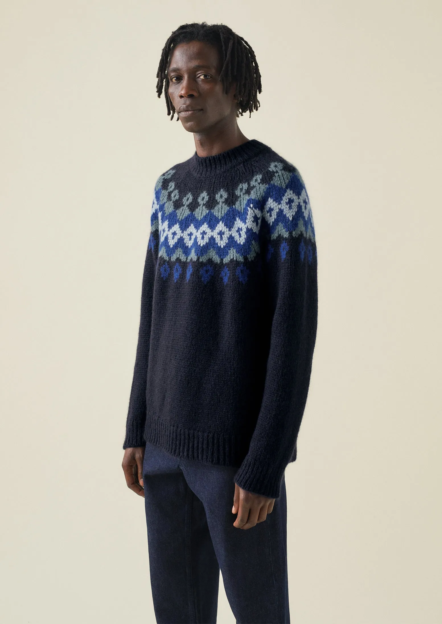 Graphic Fair Isle Yoke Sweater | Navy sold by TOAST product image thumbnail 5