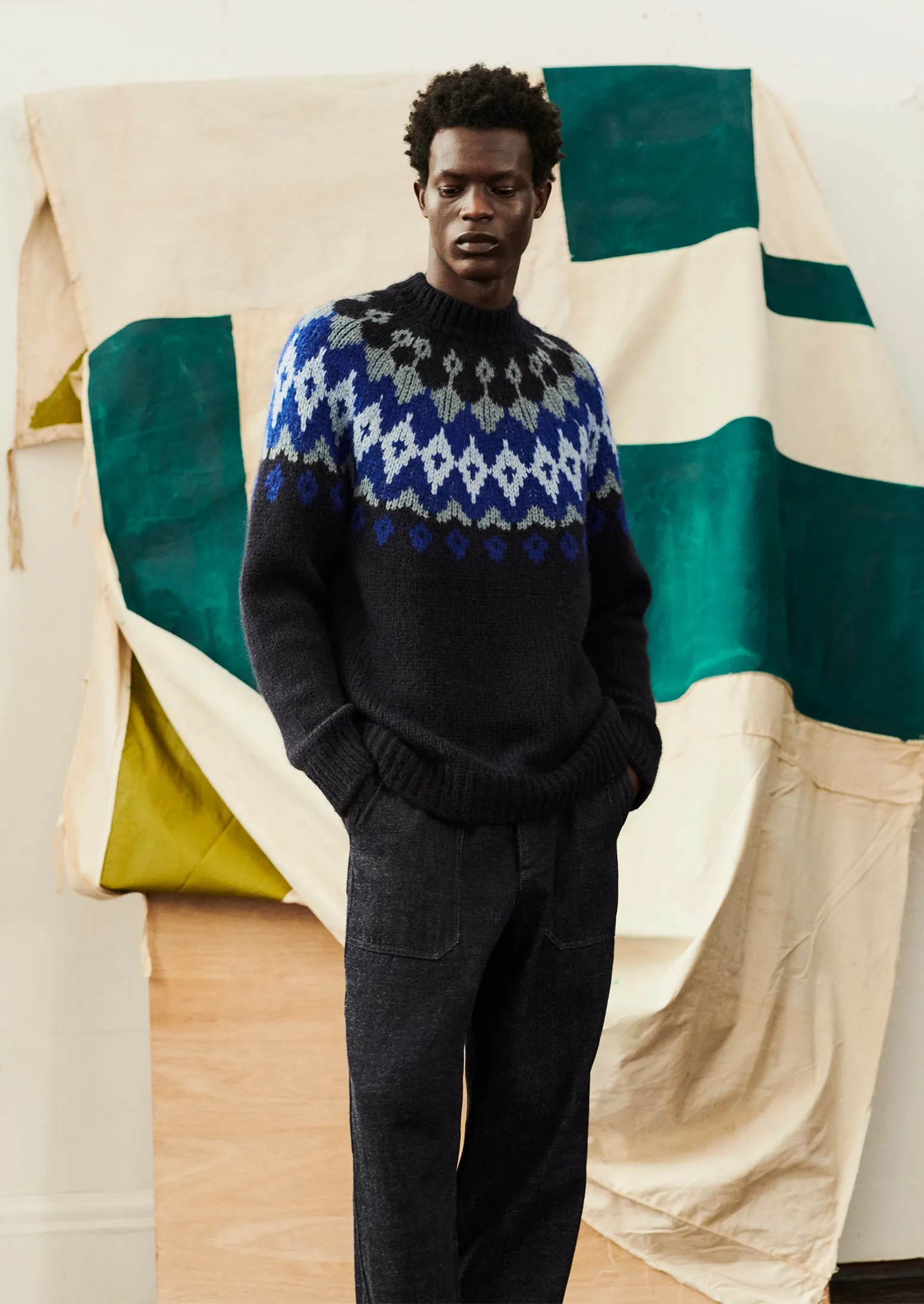 Graphic Fair Isle Yoke Sweater | Navy sold by TOAST product image thumbnail 2