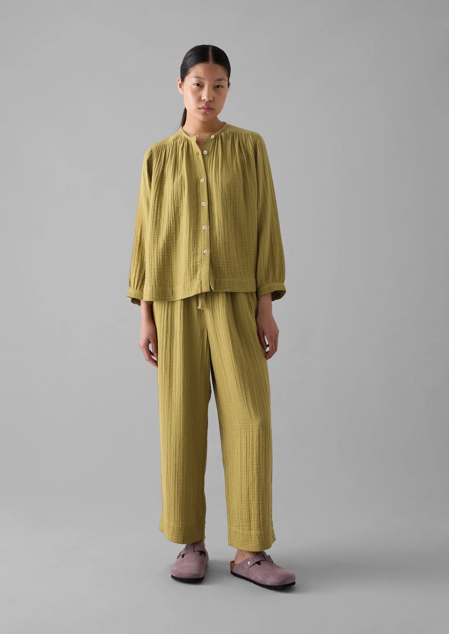 Crinkle Cotton Pyjamas | Soft Olive sold by TOAST product image thumbnail 3