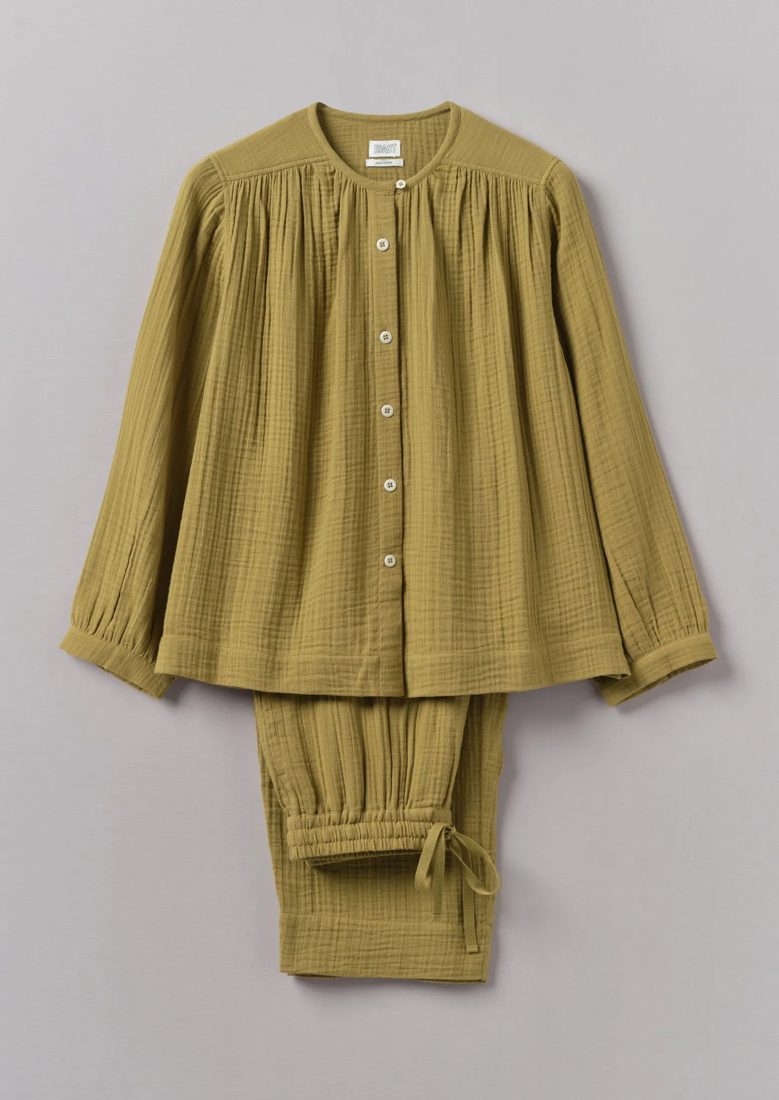 Crinkle Cotton Pyjamas | Soft Olive sold by TOAST