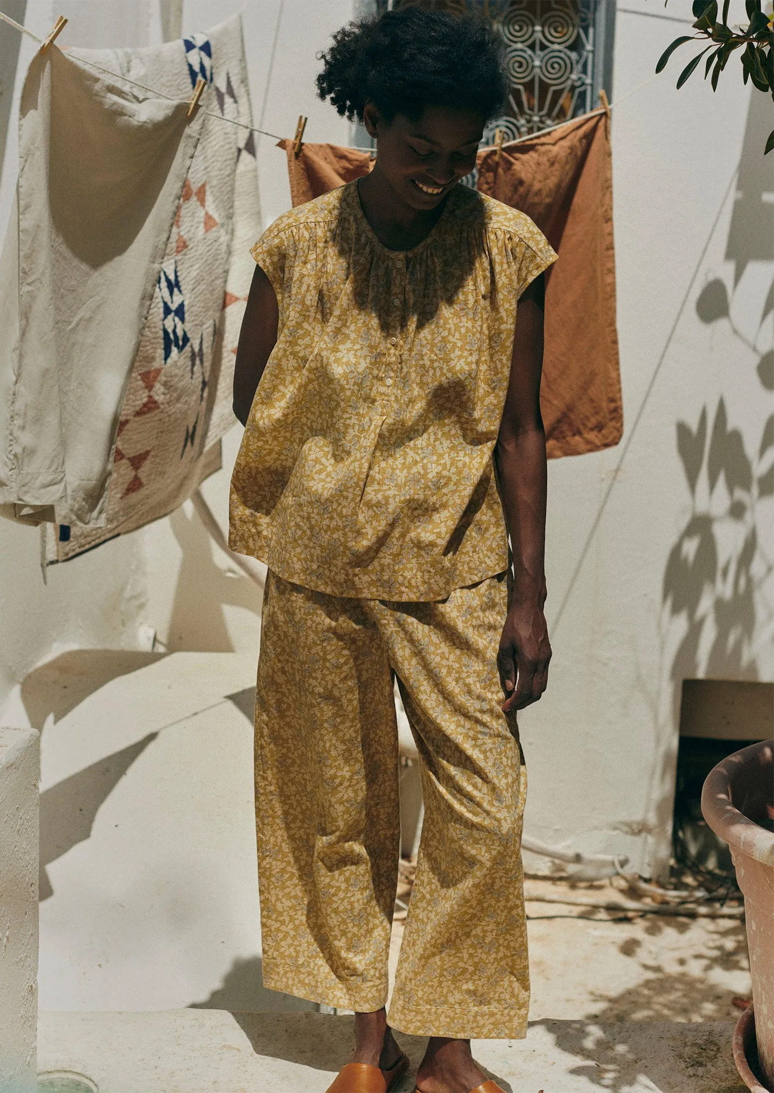 Collage Floral Cotton Pyjamas | Pale Gold sold by TOAST product image thumbnail 2