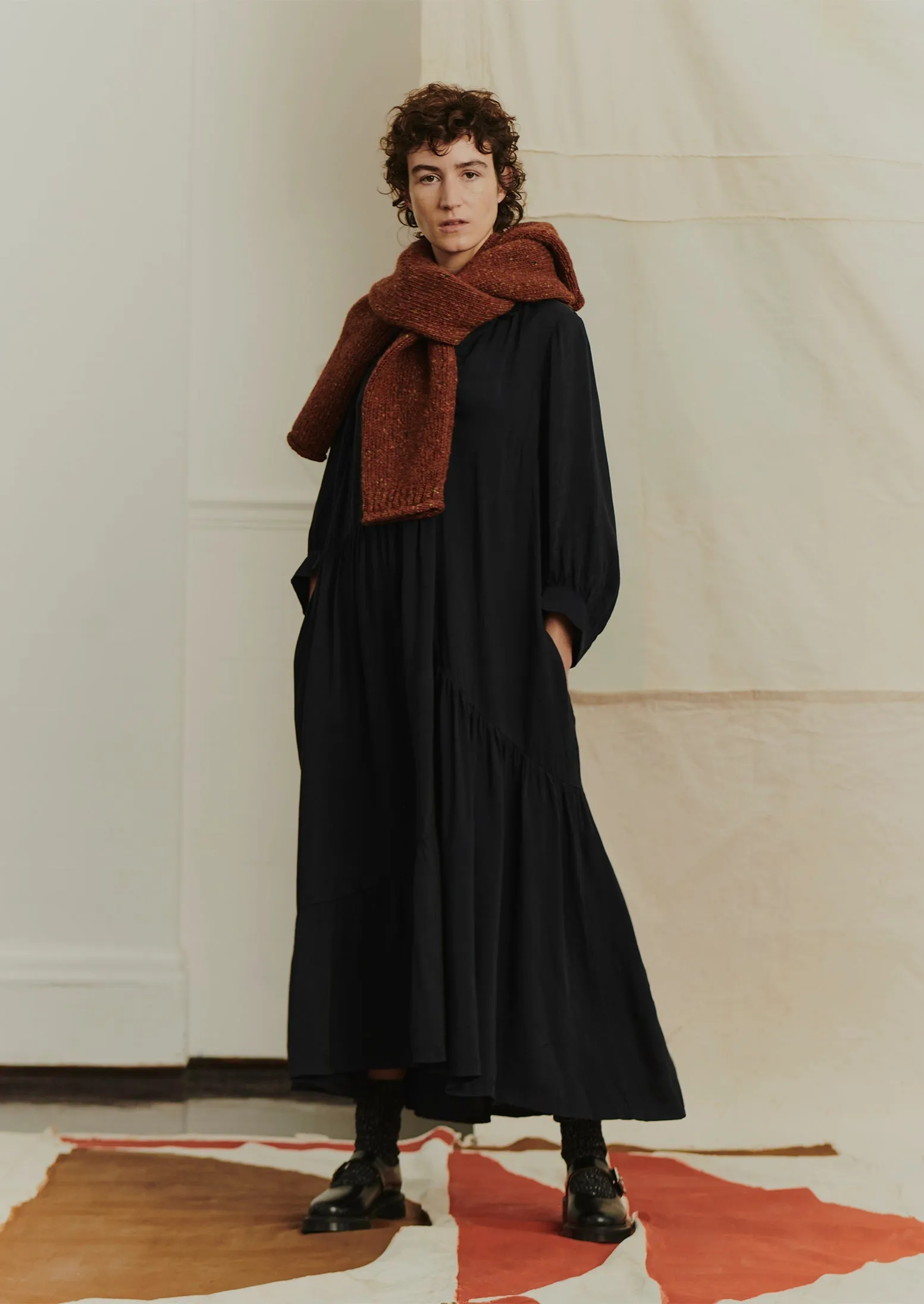Tiered Crinkle Twill Dress | Midnight | Parallel