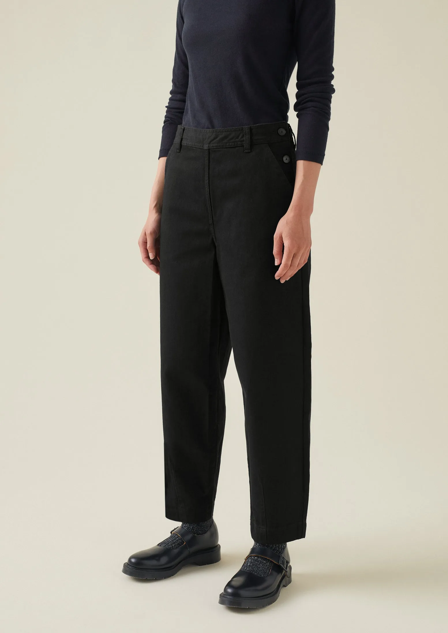 Black Denim Side Button Trousers | Black sold by TOAST product image thumbnail 3