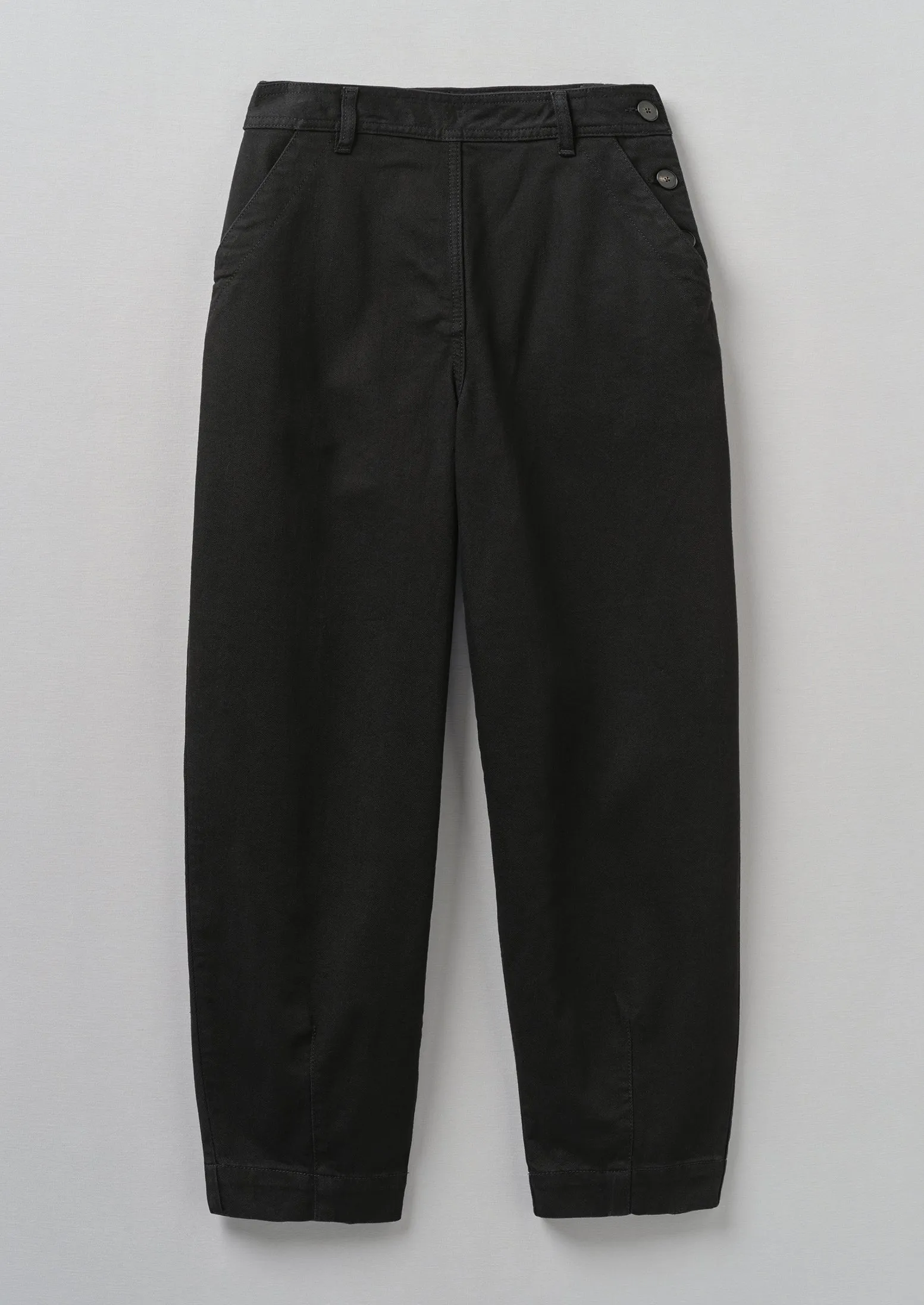 Black Denim Side Button Trousers | Black sold by TOAST