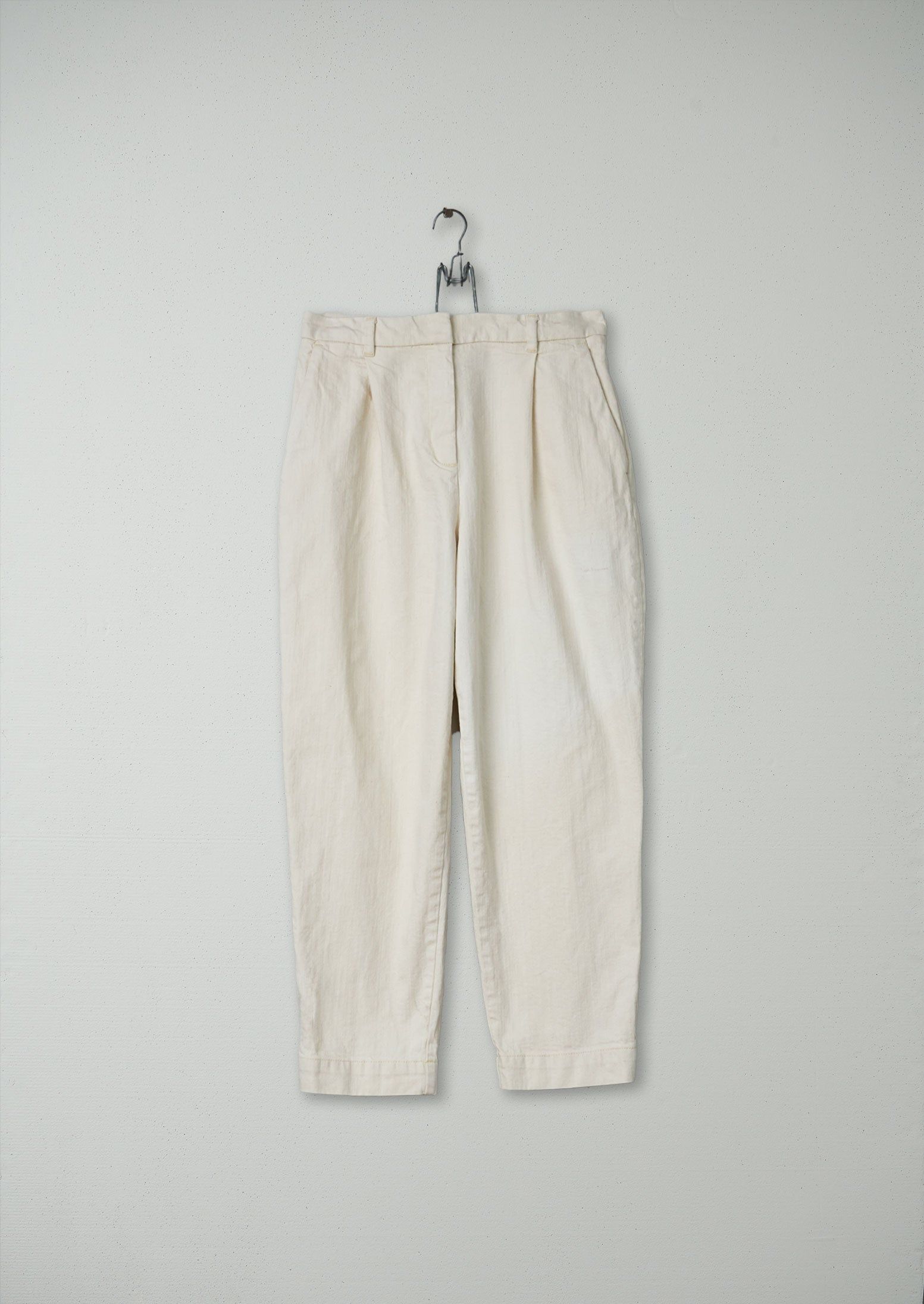 Reworn Denim Pleat Front Trousers Size 10 (148) | Ecru sold by TOAST