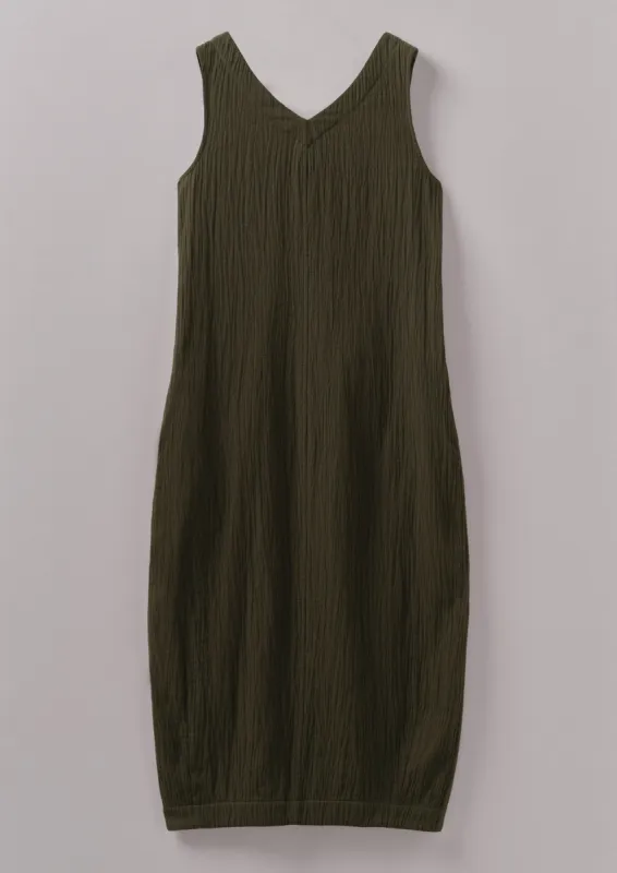 V-Neck Crinkle Cotton Dress | Darkest Olive sold by TOAST