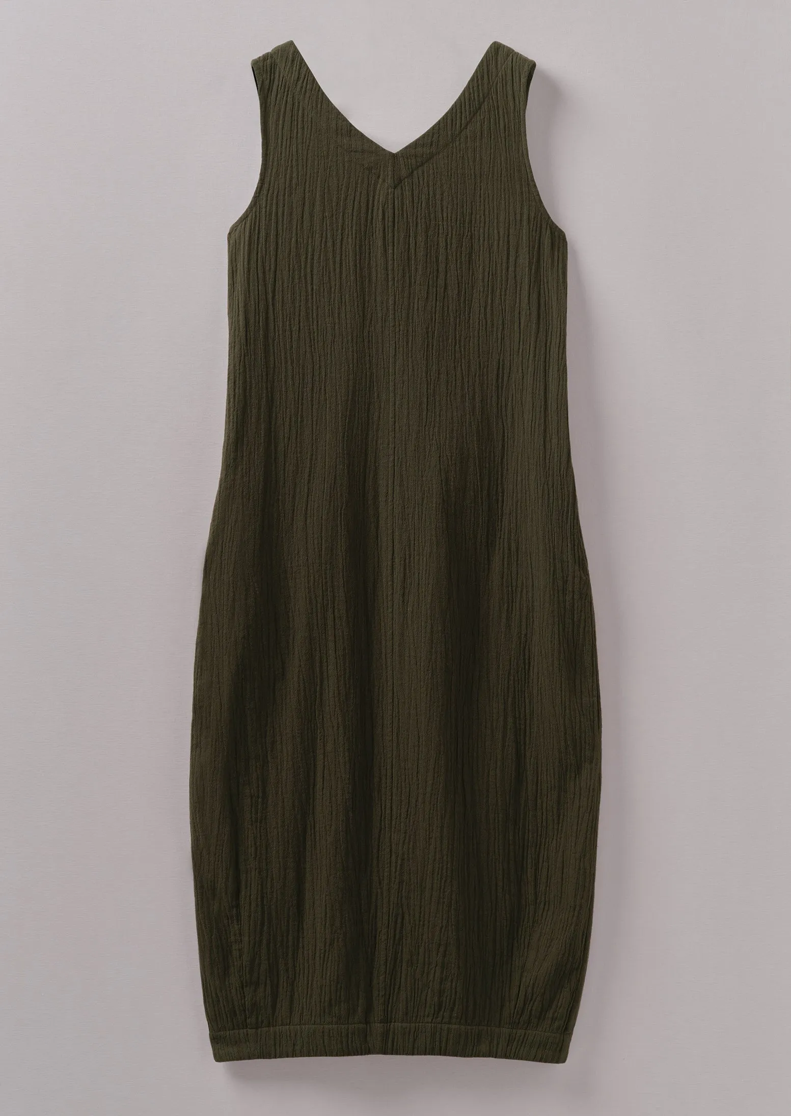V-Neck Crinkle Cotton Dress | Darkest Olive sold by TOAST