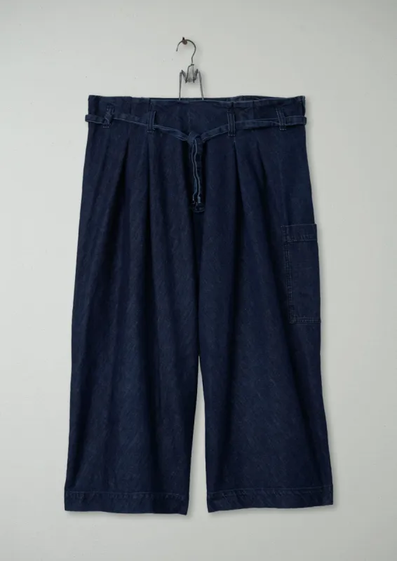 Reworn Cropped Paperbag Trousers Size 14 (219) | Indigo sold by TOAST