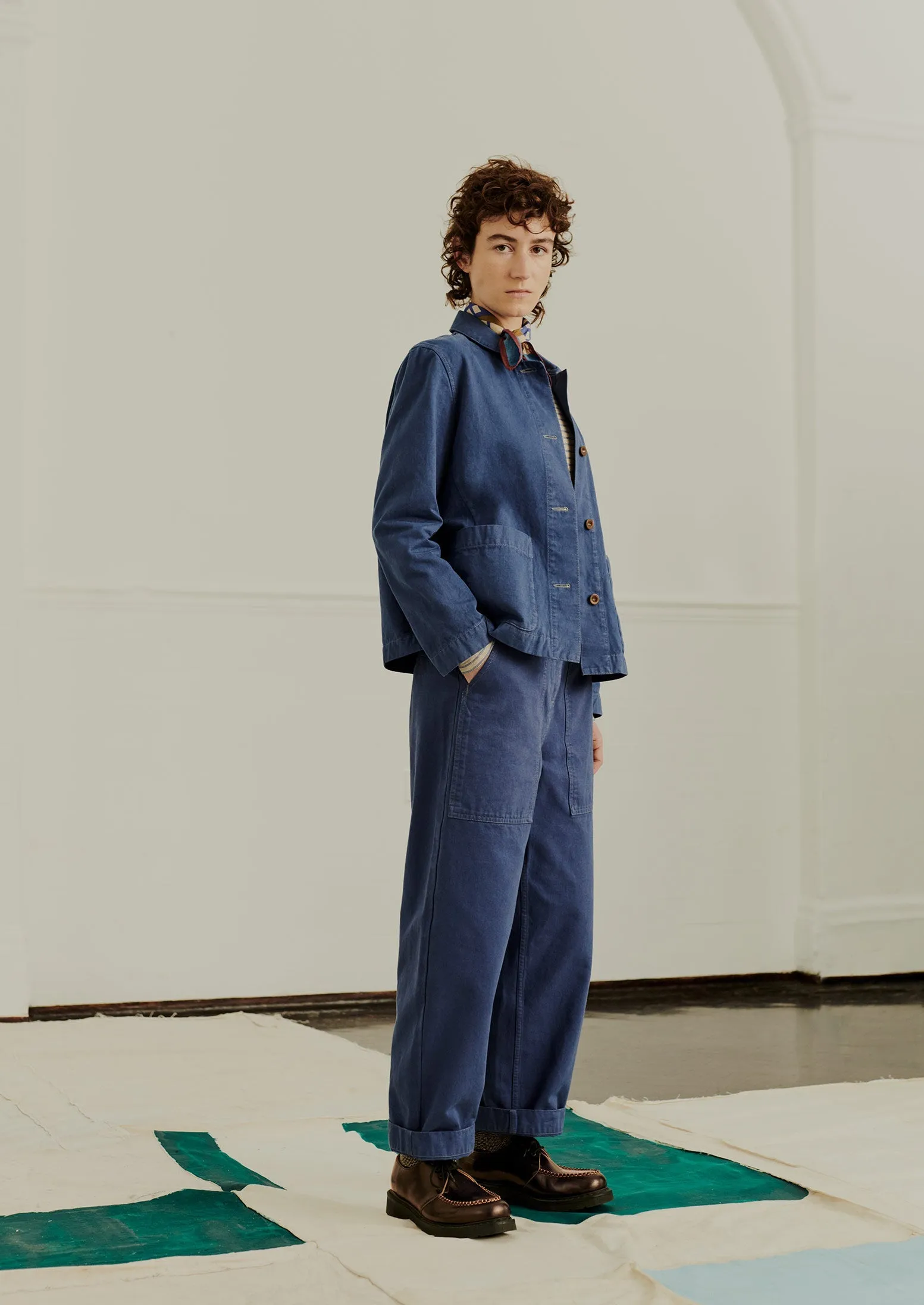 Herringbone Cotton Workwear Trousers | Sunwashed Blue sold by TOAST product image thumbnail 2