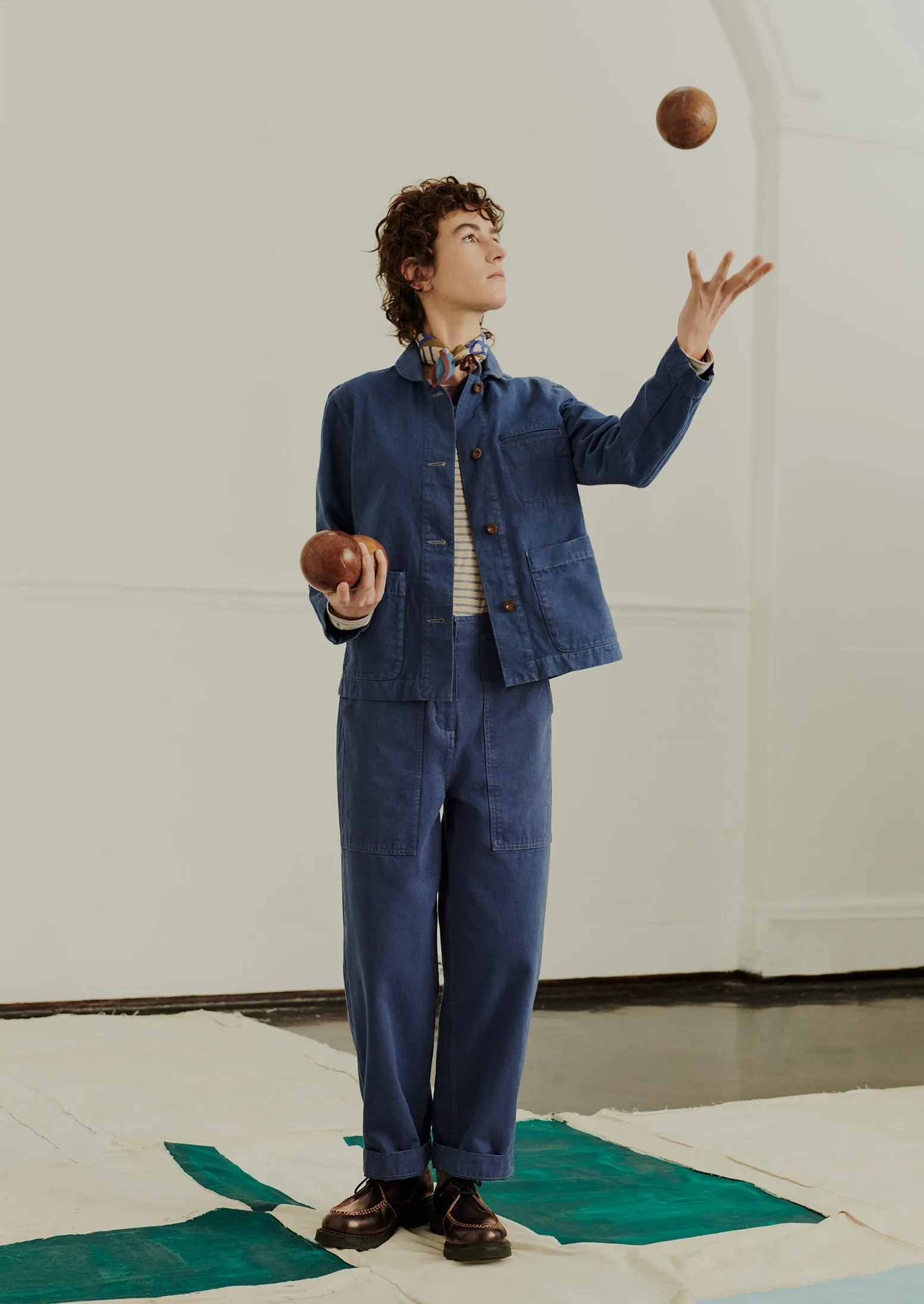 Herringbone Cotton Workwear Trousers | Sunwashed Blue sold by TOAST product image thumbnail 3