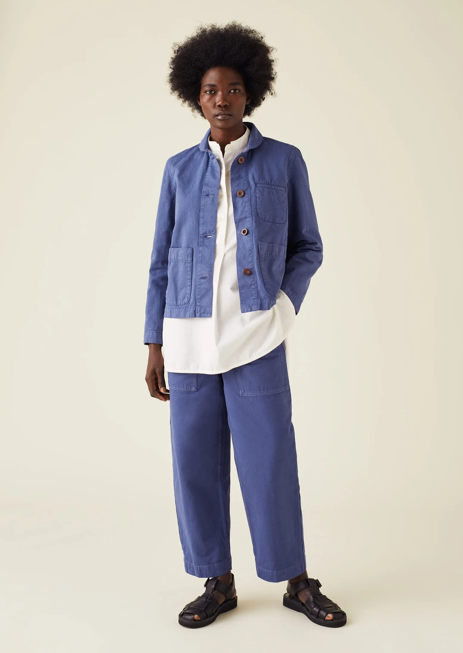 Herringbone Cotton Workwear Trousers | Sunwashed Blue sold by TOAST product image thumbnail 4