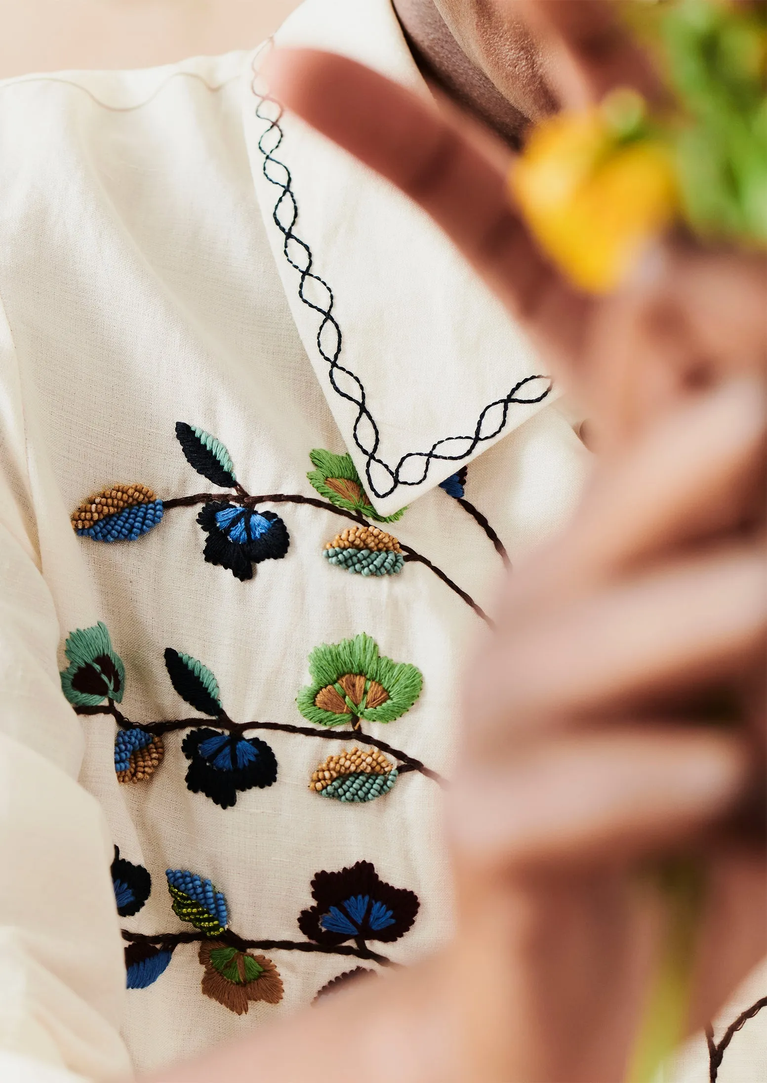 Trailing Flower Hand Embroidered Shirt | Ecru/Multi sold by TOAST product image thumbnail 3