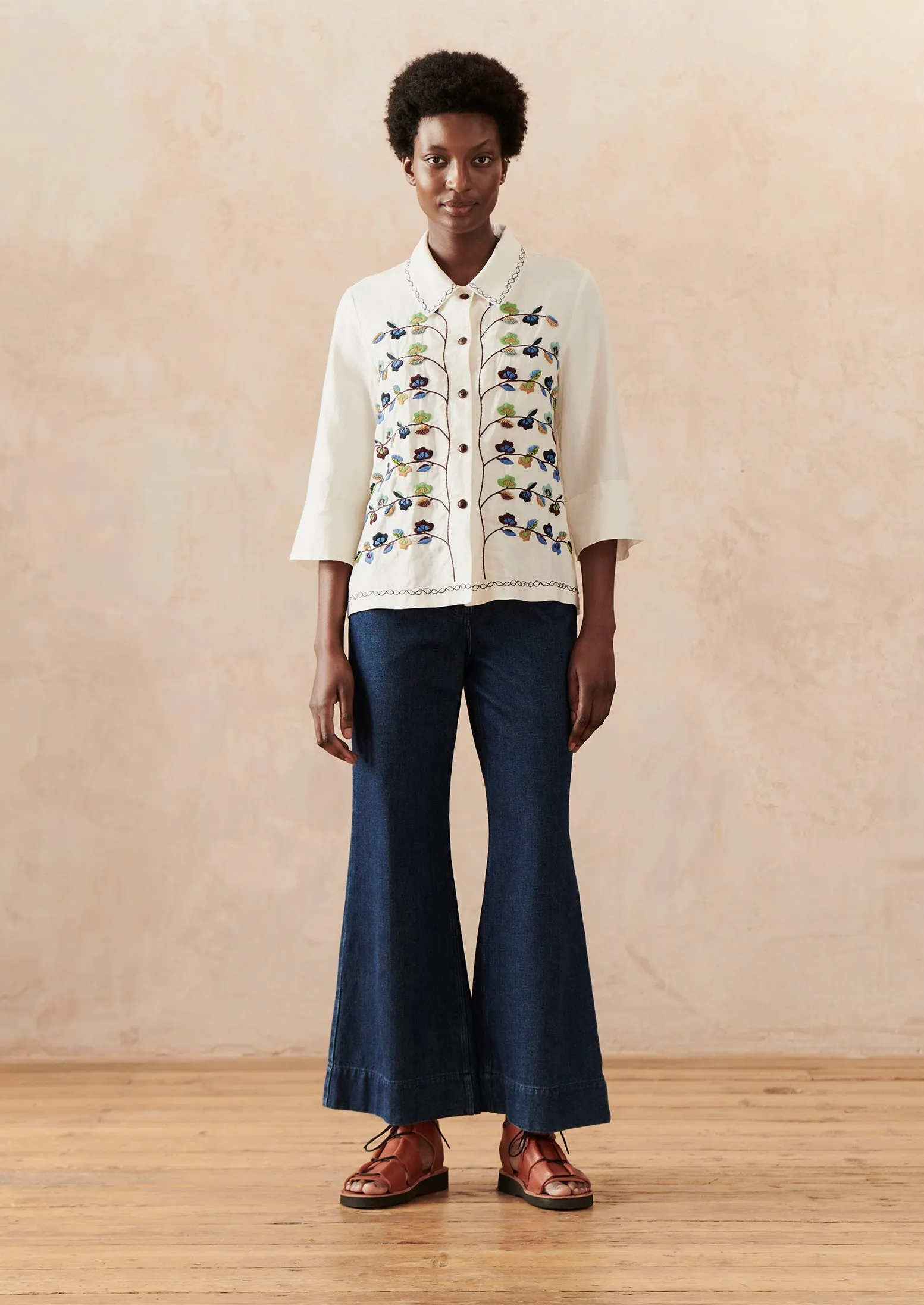 Trailing Flower Hand Embroidered Shirt | Ecru/Multi sold by TOAST product image thumbnail 4