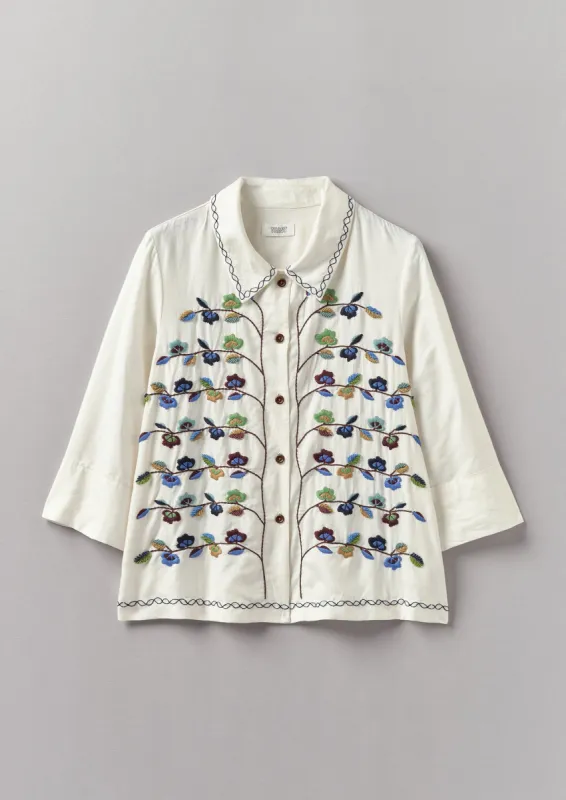 Trailing Flower Hand Embroidered Shirt | Ecru/Multi sold by TOAST