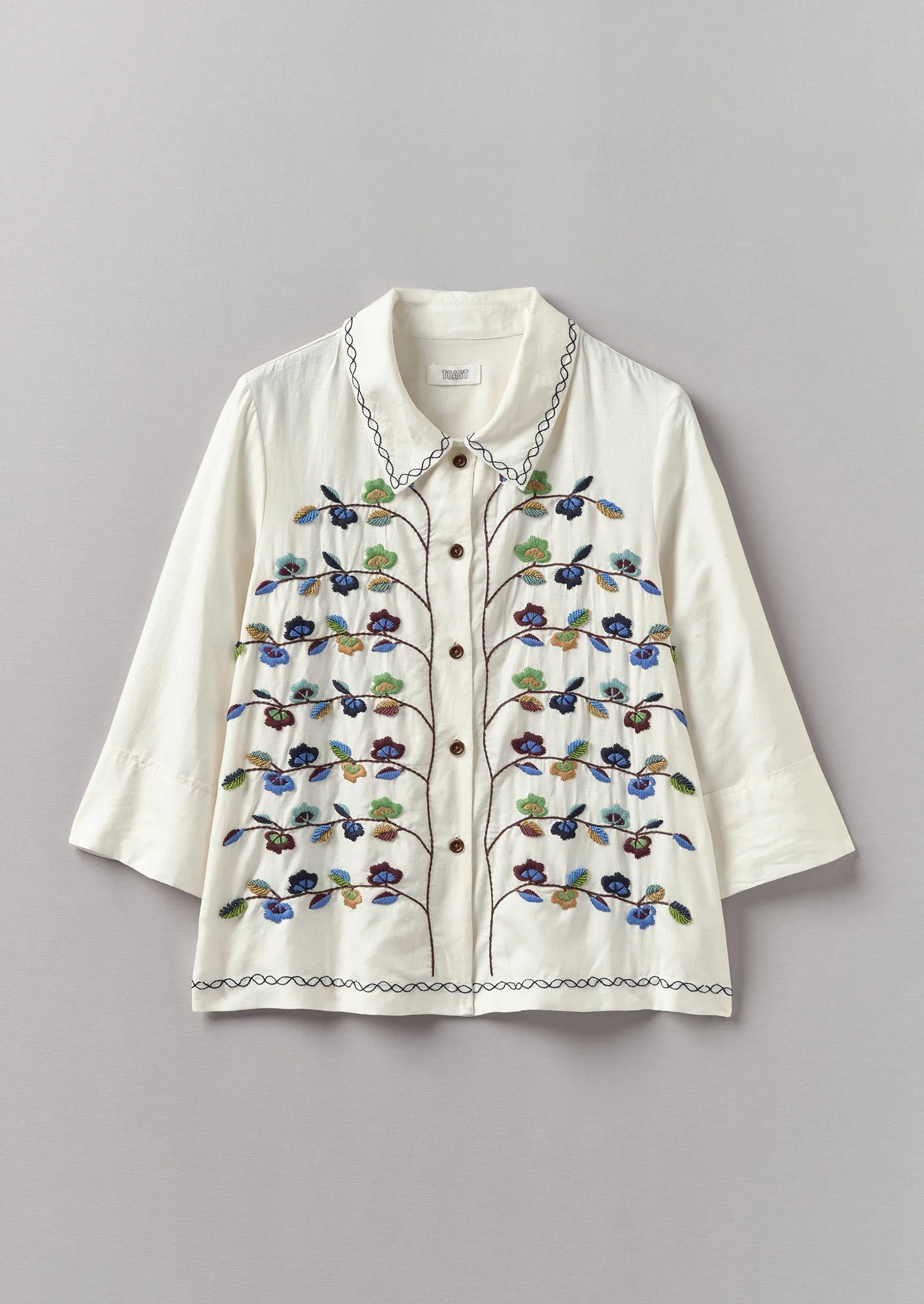 Trailing Flower Hand Embroidered Shirt | Ecru/Multi sold by TOAST