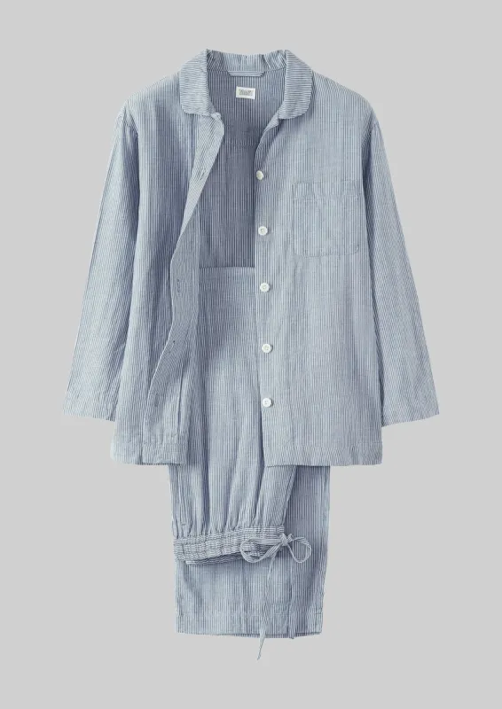 Stripe Double Cotton Pyjamas | Chambray/White sold by TOAST