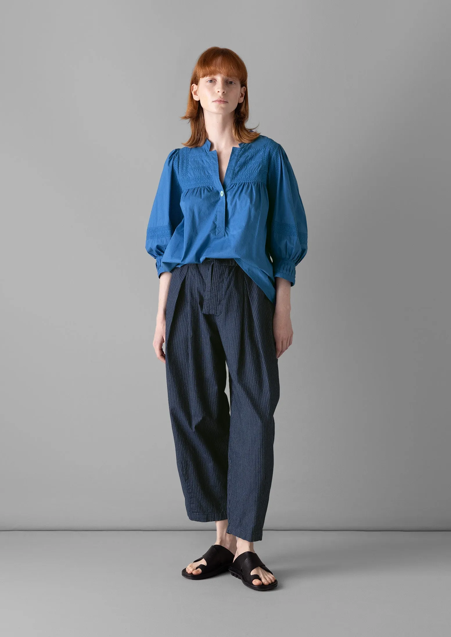 Gathered Sleeve Embroidered Cotton Shirt | Sea Blue sold by TOAST product image thumbnail 3