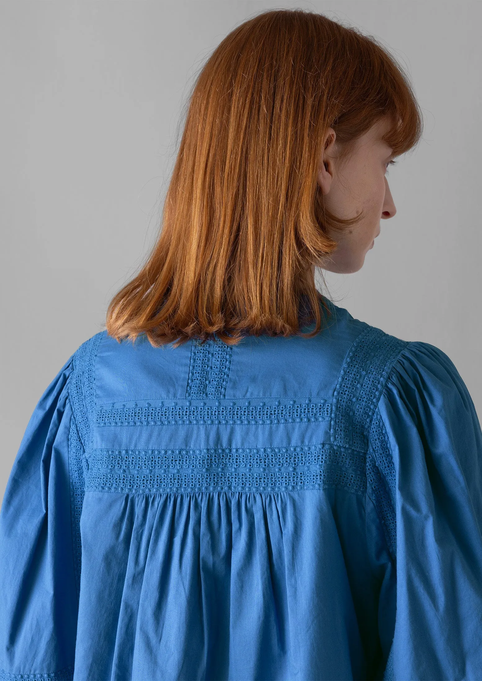 Gathered Sleeve Embroidered Cotton Shirt | Sea Blue sold by TOAST product image thumbnail 4
