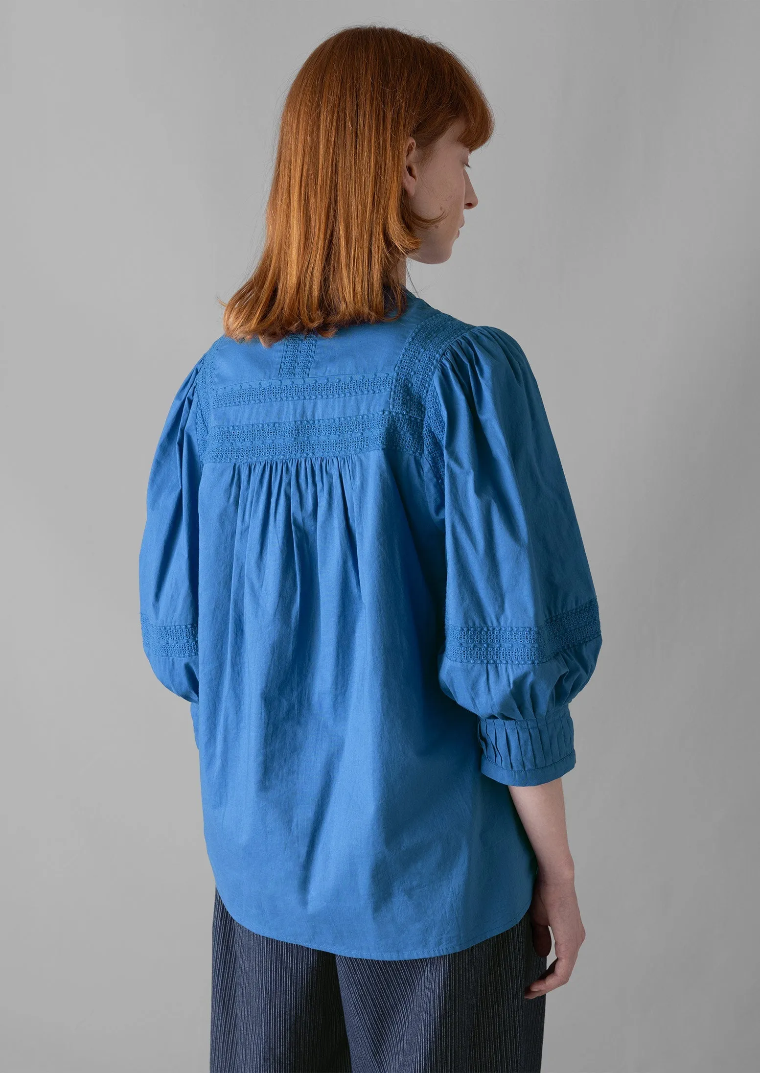 Gathered Sleeve Embroidered Cotton Shirt | Sea Blue sold by TOAST product image thumbnail 5