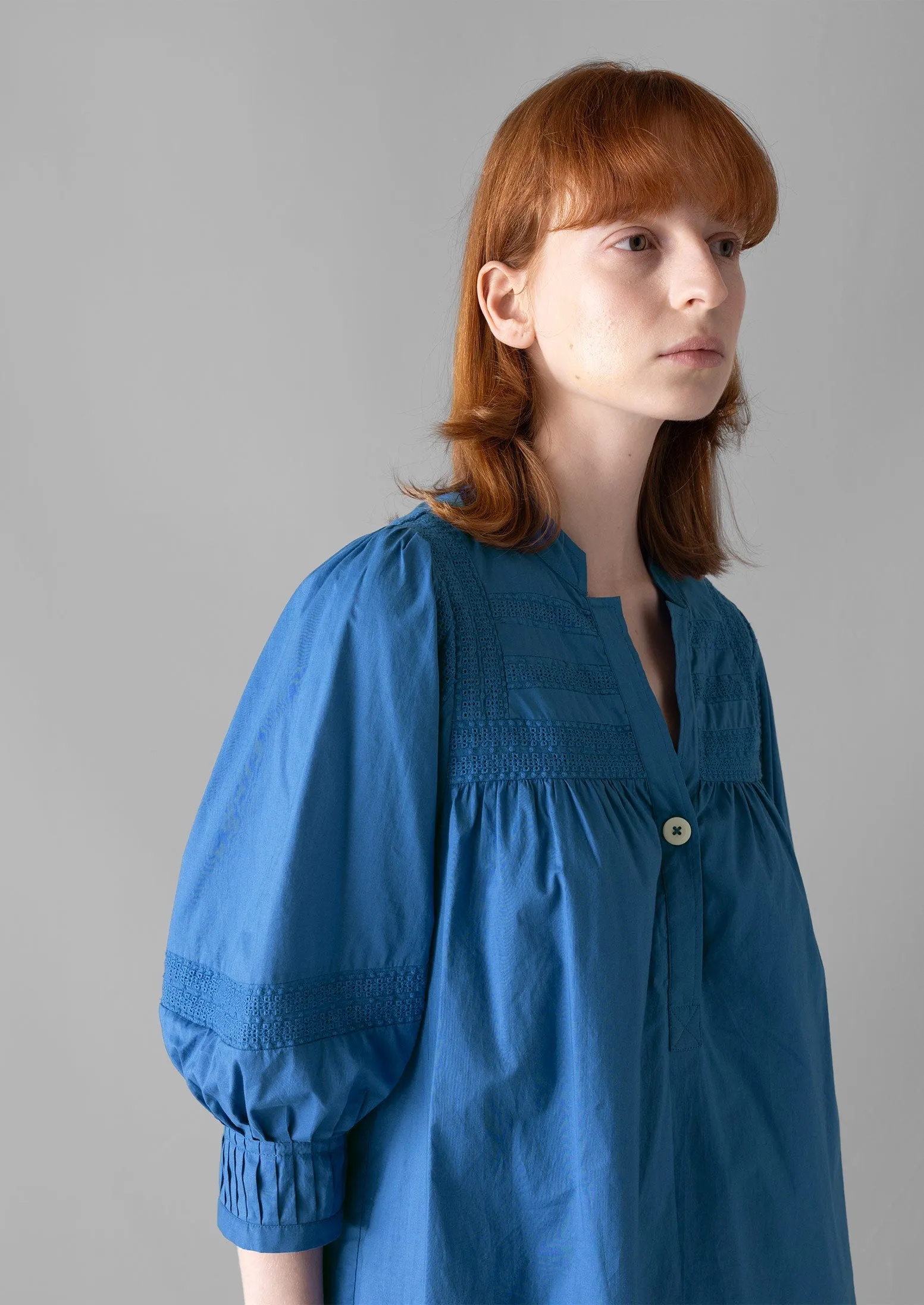 Gathered Sleeve Embroidered Cotton Shirt | Sea Blue sold by TOAST product image thumbnail 2