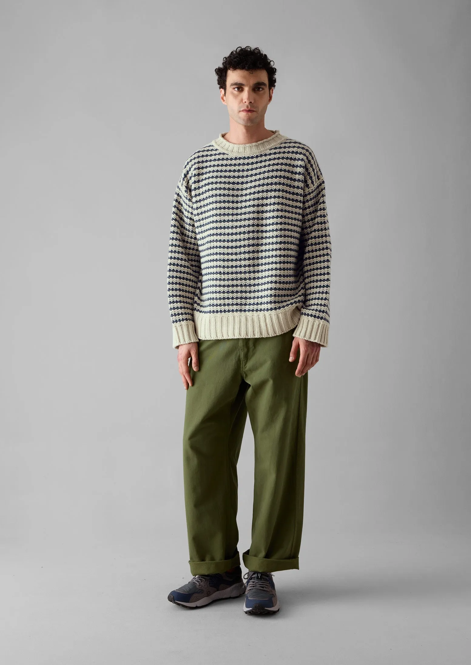 Tucking Stripe Wool Cotton Sweater | Ecru/Navy sold by TOAST product image thumbnail 4