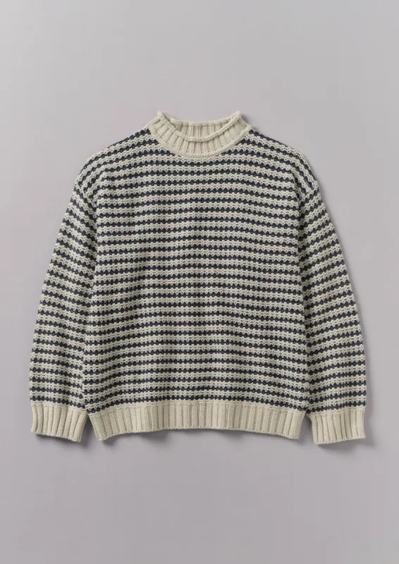Tucking Stripe Wool Cotton Sweater | Ecru/Navy sold by TOAST