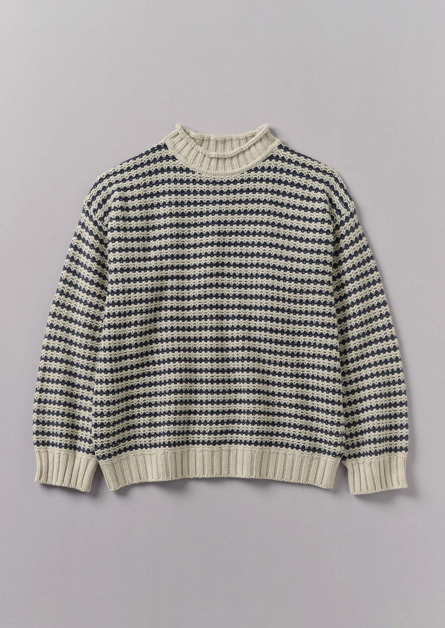 Tucking Stripe Wool Cotton Sweater | Ecru/Navy sold by TOAST