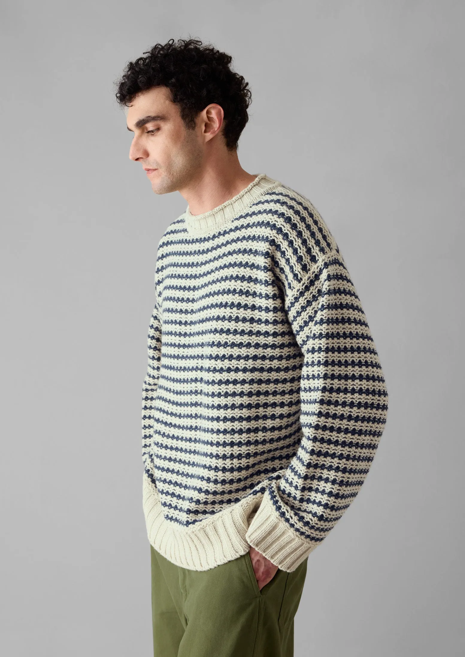Tucking Stripe Wool Cotton Sweater | Ecru/Navy sold by TOAST product image thumbnail 5