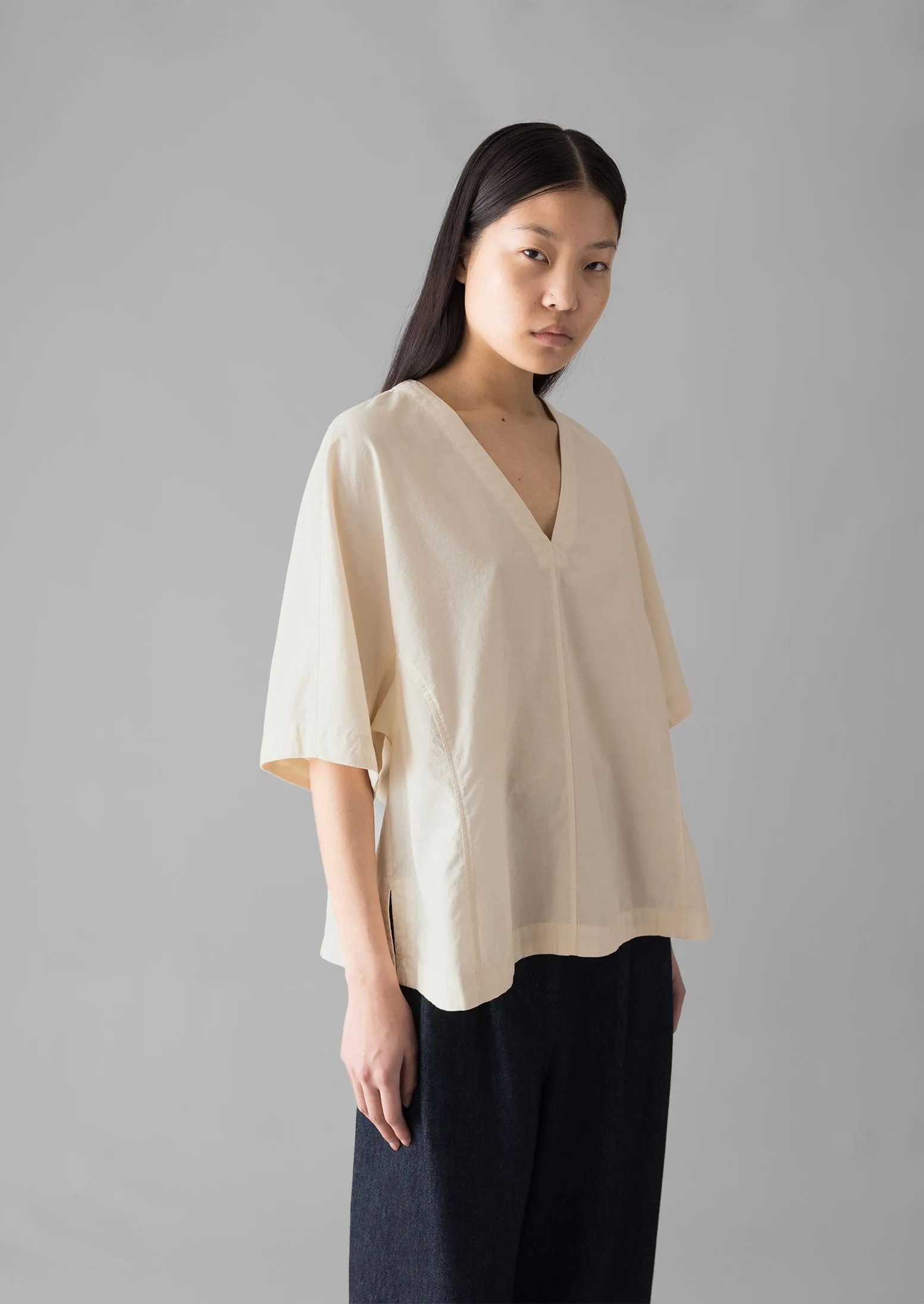 Textured Cotton Poplin V-Neck Top | Ecru sold by TOAST product image thumbnail 2