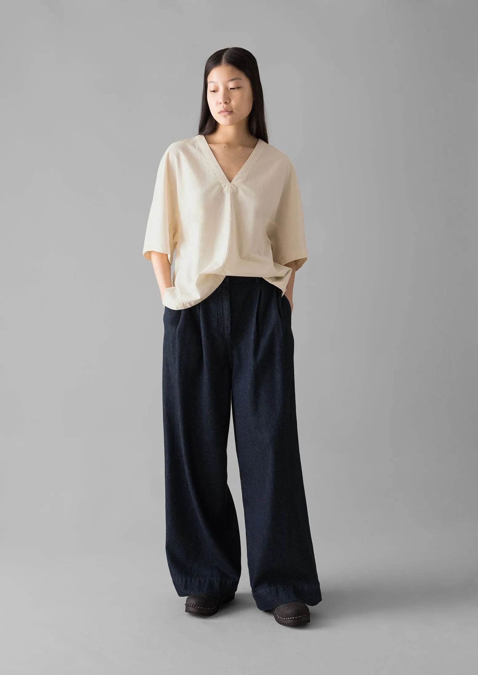 Textured Cotton Poplin V-Neck Top | Ecru sold by TOAST product image thumbnail 3