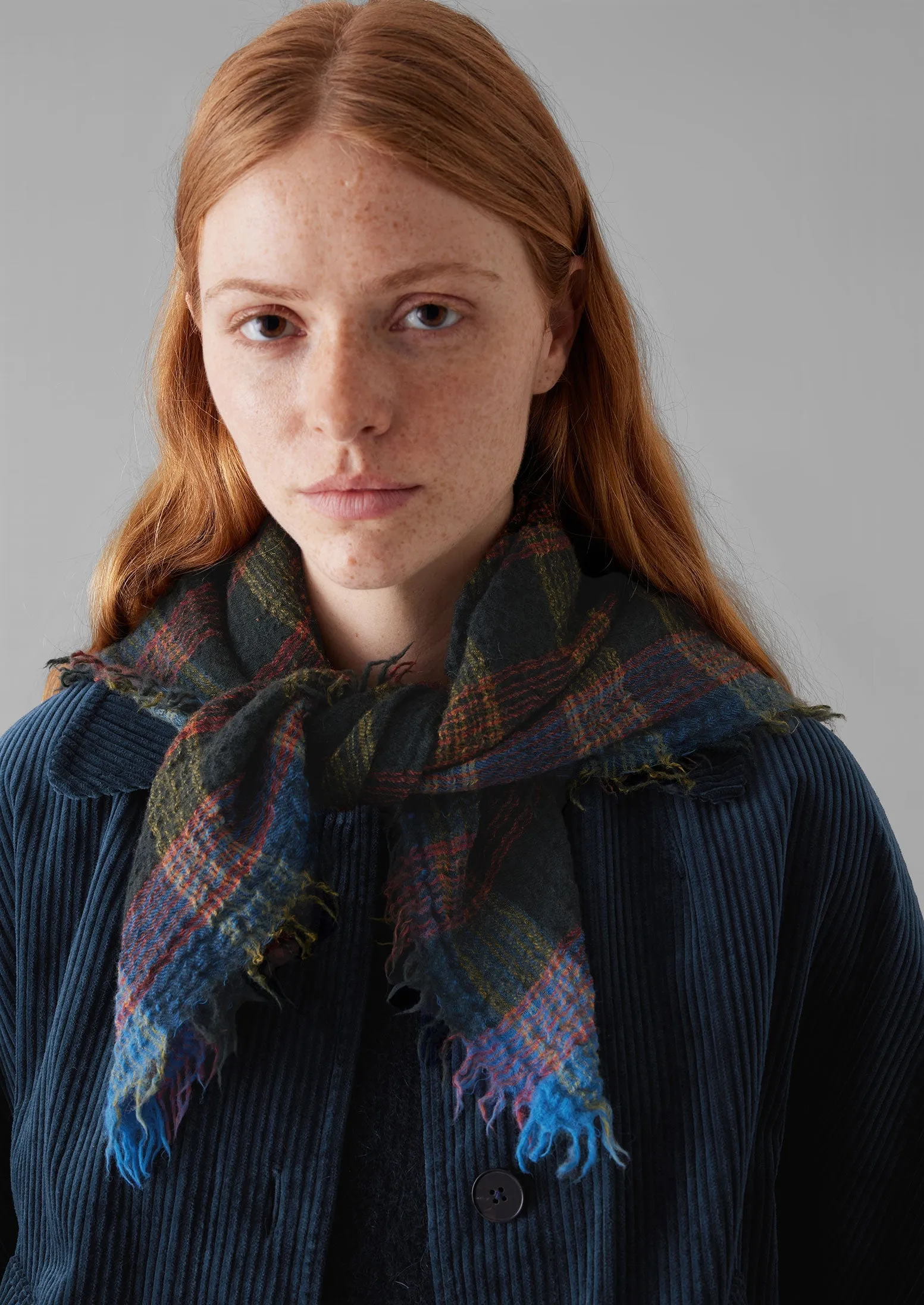 Stellar Boiled Wool Check Scarf | Oil Green sold by TOAST product image thumbnail 2