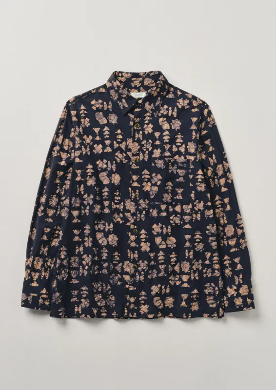 Point Collar Batik Cotton Shirt | Anthracite sold by TOAST