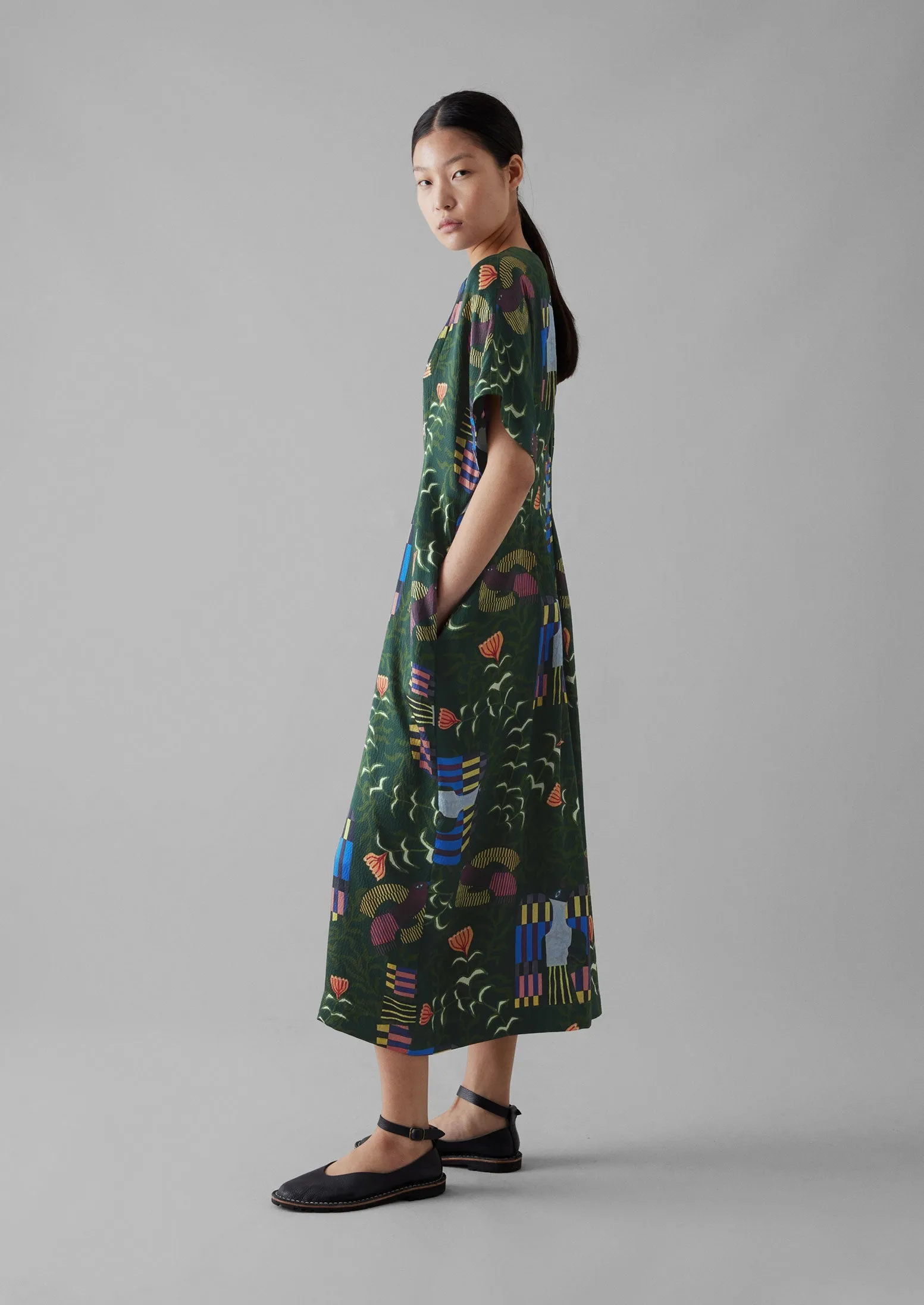 Isobel Harvey Birds Print Dress | Oil Green sold by TOAST product image thumbnail 4