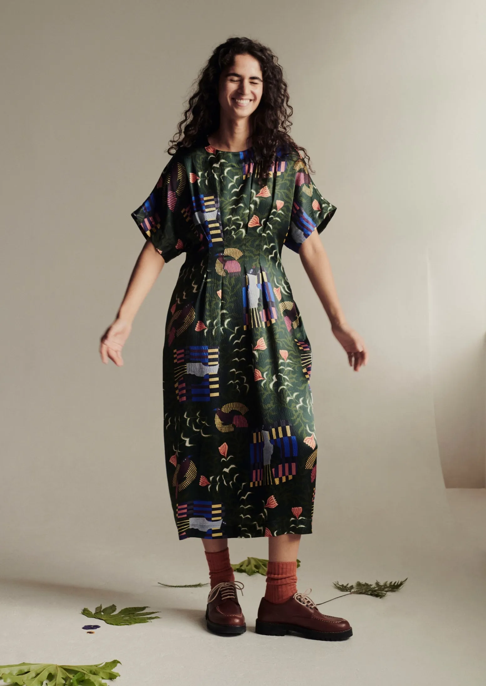 Isobel Harvey Birds Print Dress | Oil Green sold by TOAST product image thumbnail 2