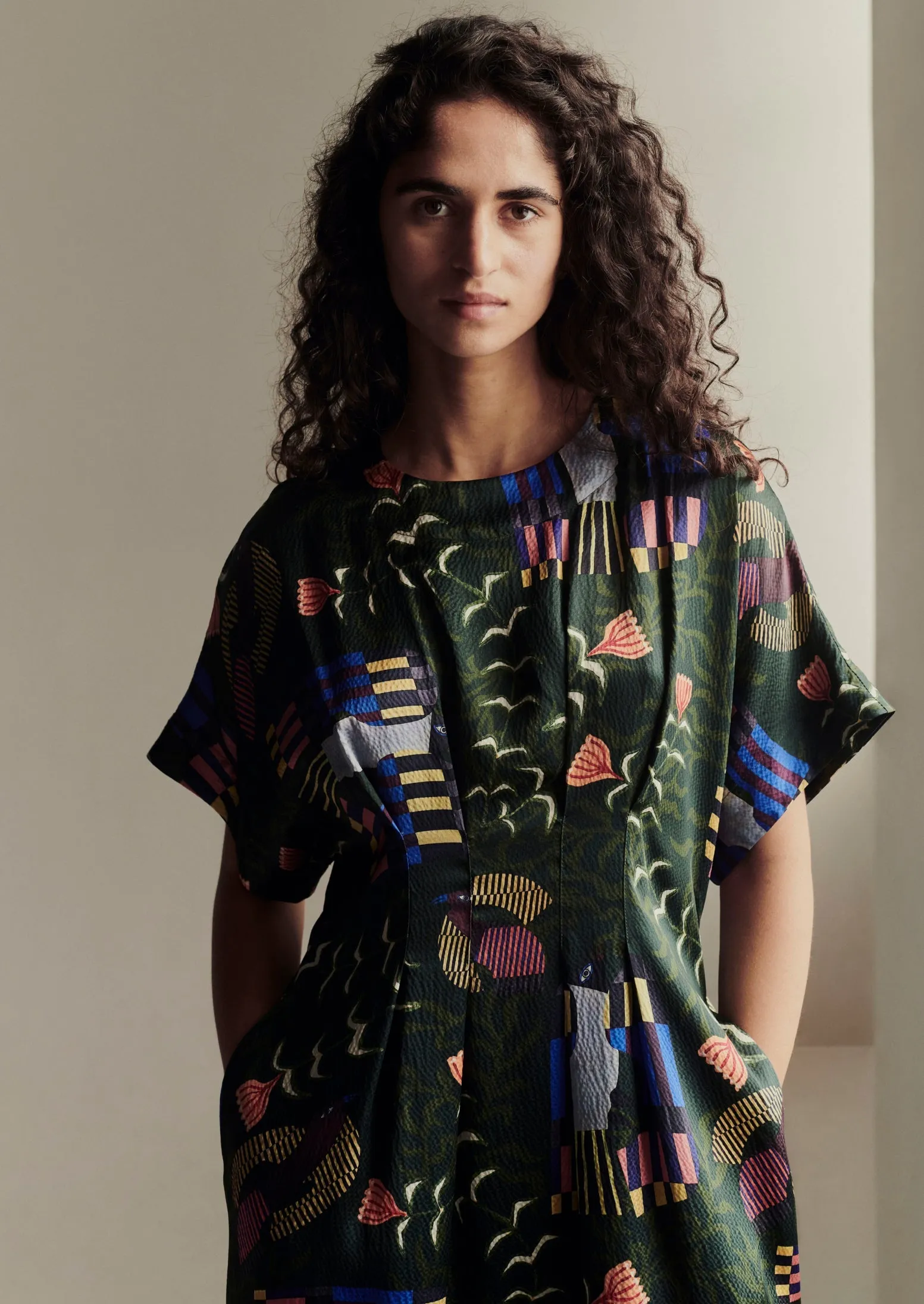 Isobel Harvey Birds Print Dress | Oil Green sold by TOAST product image thumbnail 3