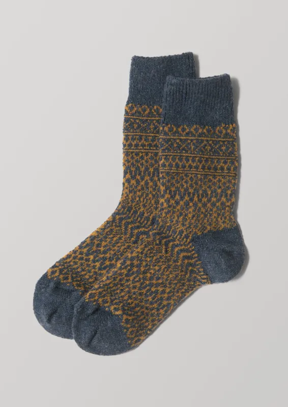 Nishiguchi Kutsushita Wool Jacquard Socks | Navy sold by TOAST