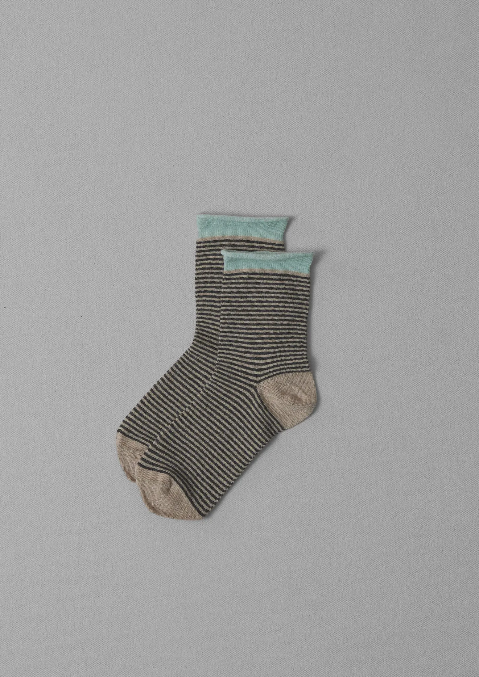 Fine Stripe Cotton Cashmere Socks | Parchment/Charcoal sold by TOAST