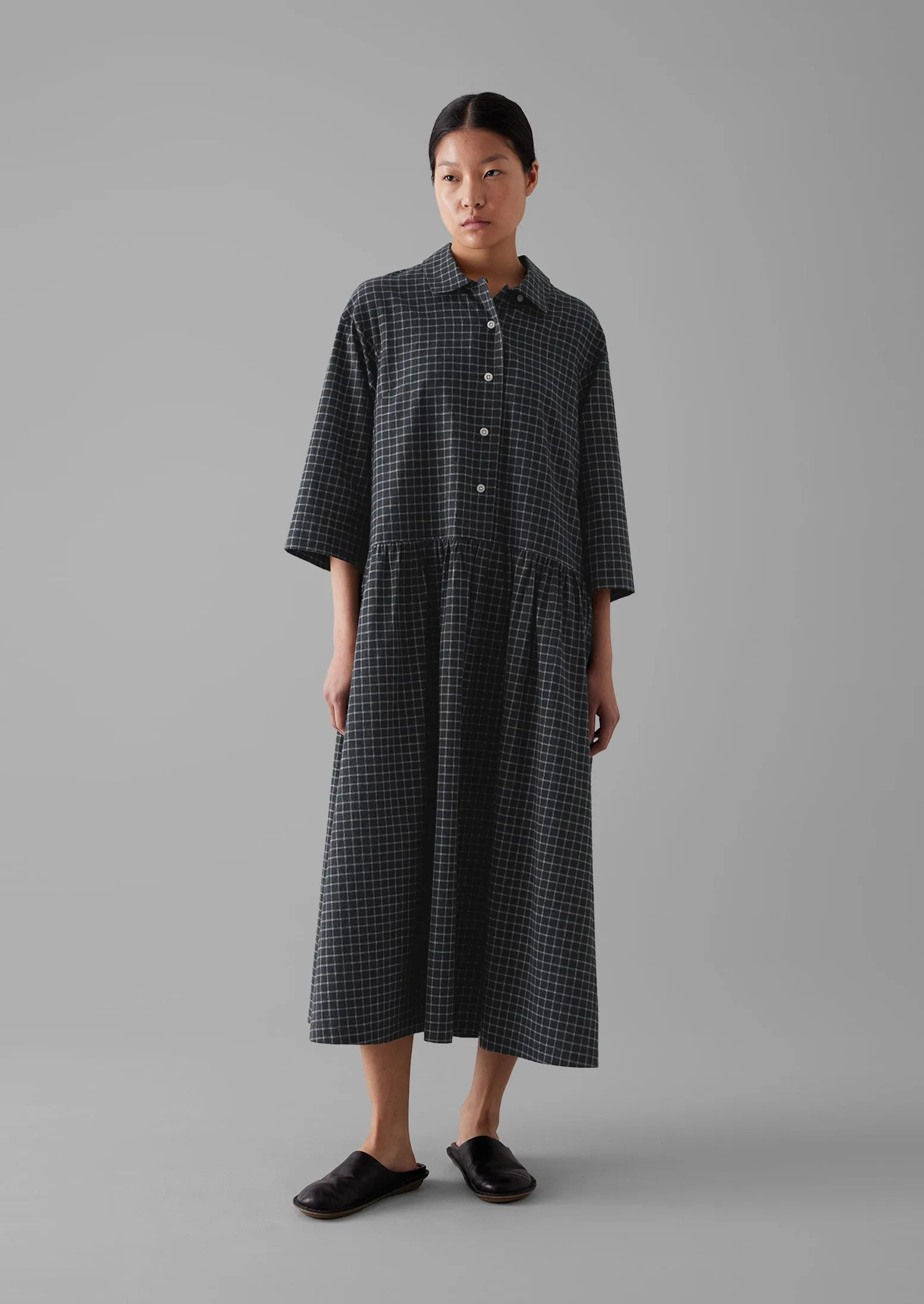 Graph Check Cotton Cashmere Shirt Dress | Slate sold by TOAST product image thumbnail 4