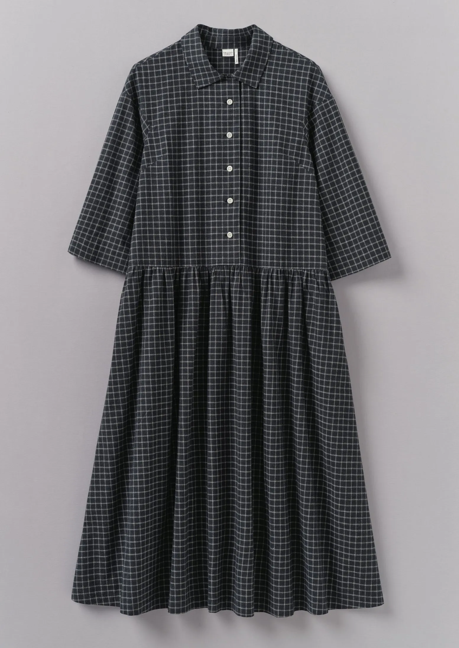 Graph Check Cotton Cashmere Shirt Dress | Slate sold by TOAST