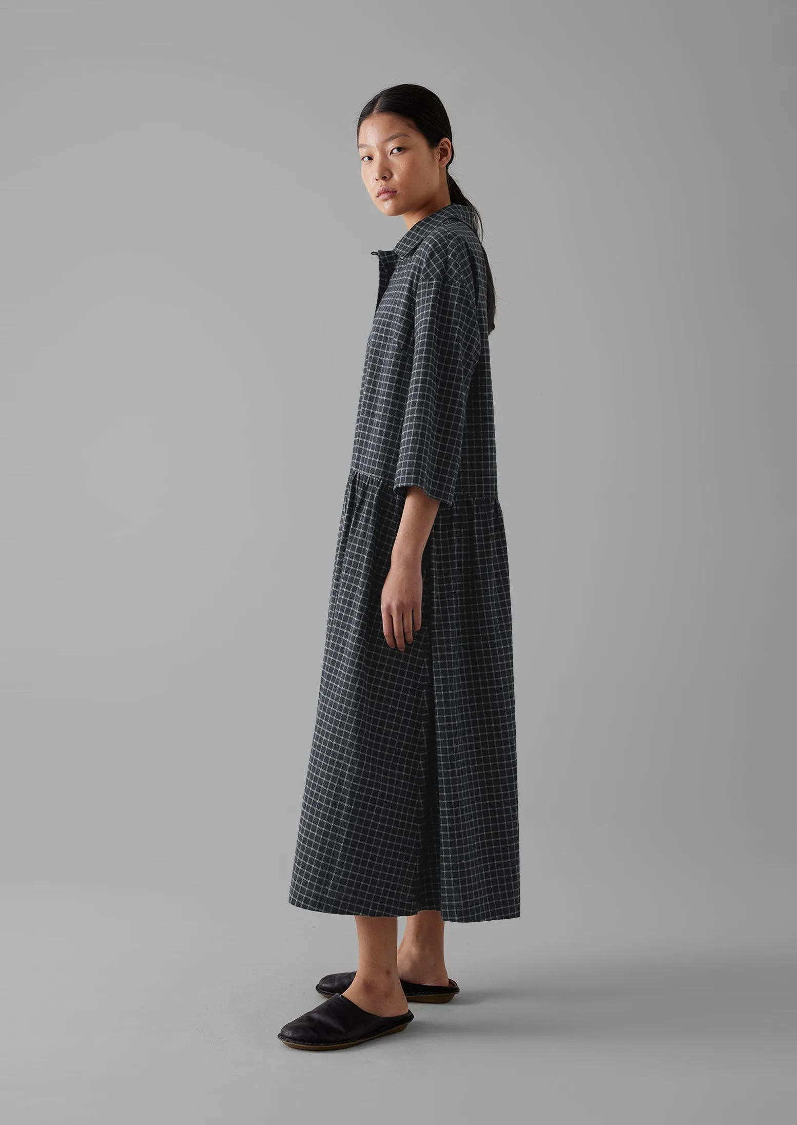 Graph Check Cotton Cashmere Shirt Dress | Slate sold by TOAST product image thumbnail 5
